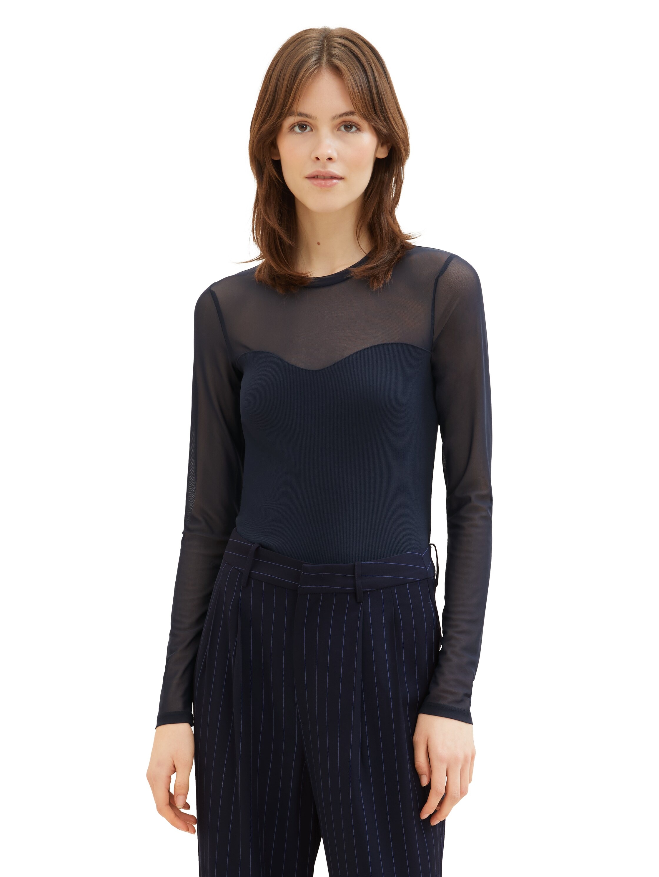 TOM TAILOR Denim Langarmshirt, mit Mesh und Elasthan