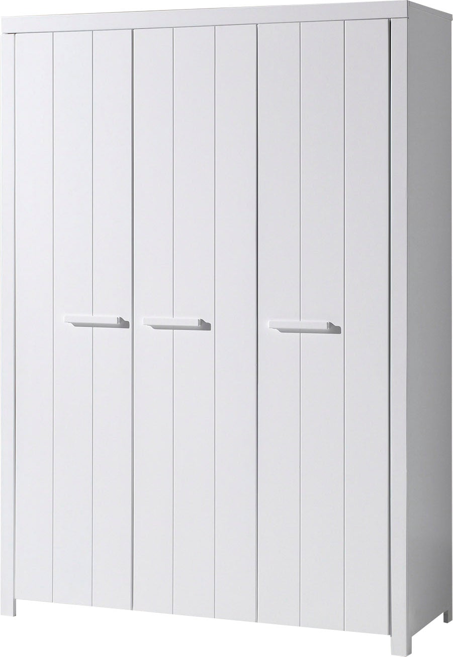 Vipack Kleiderschrank »Erik, Kleiderschrank 3-trg. Mit Viel Stauraum, Mdf Weiß Lackiert« B/H/T Ca. 144x205, 5x57, 5cm, In Landhaus-Optik,
