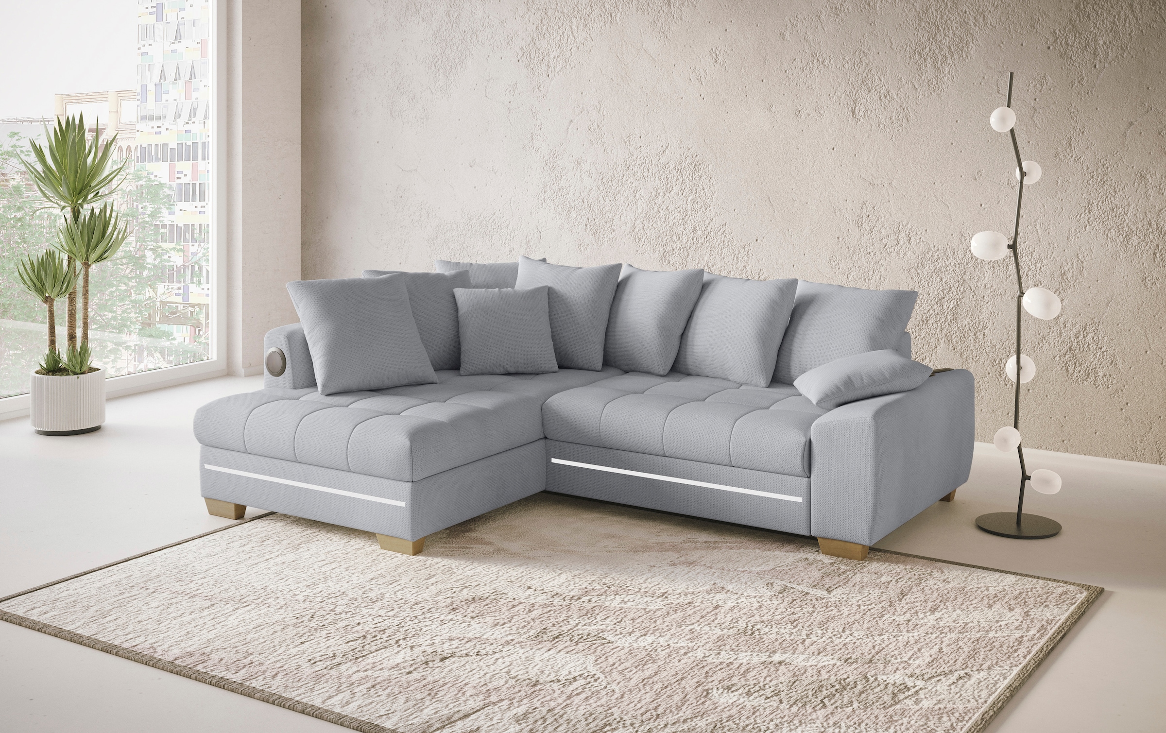 Mr. Couch Ecksofa »Nikita II, L-Form«, RGB-LED, Bluetooth-Soundsystem, wahlweise mit Bett, Bettkasten