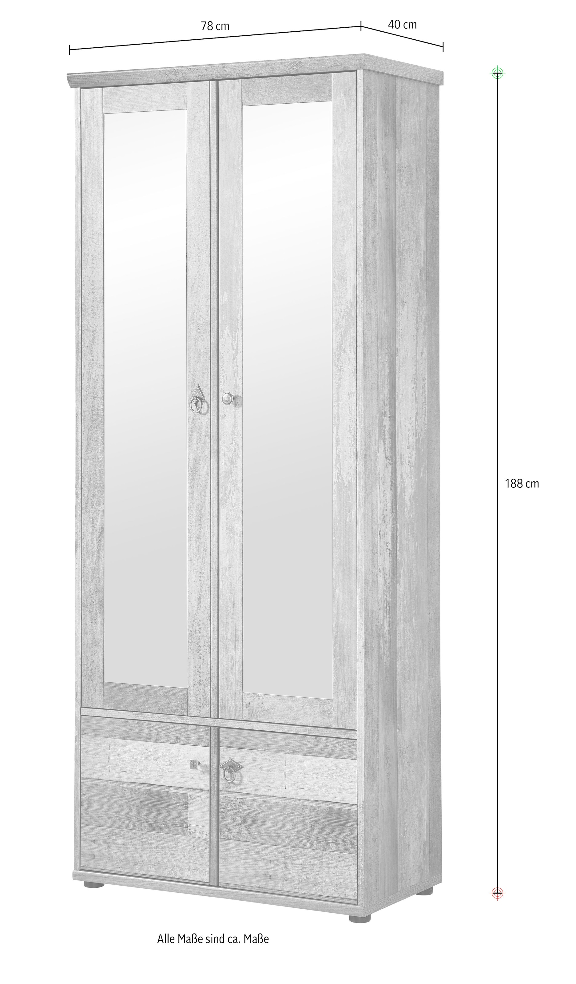 Innostyle Garderobenschrank »BONANZA« 1 Stk. tlg. 4 türig, 5 Fächer, Kleiderstange, Spiegel, Softclose, ABS Kanten