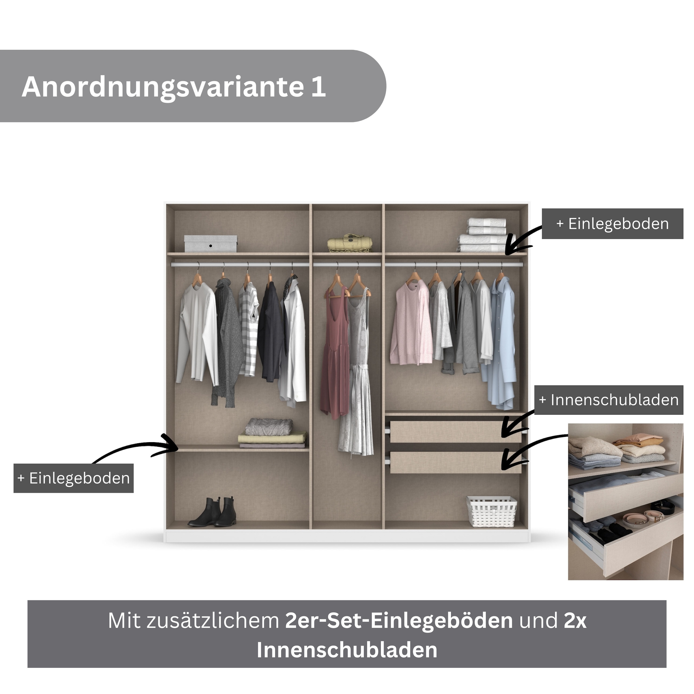 rauch Drehtürenschrank »Kleiderschrank Schrank Garderobe KOLUNA mit Dekor-Front«, inkl. 2 Innenschubladen sowie extra Einlegeböden MADE IN GERMANY