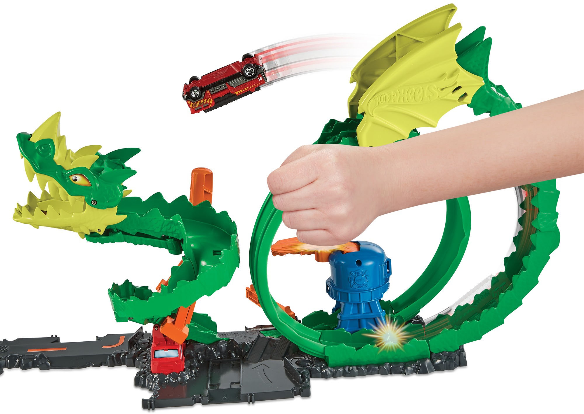 Hot Wheels Autorennbahn »City Drachen-Angriff Looping Set«, inklusive 1 Spielzeugauto