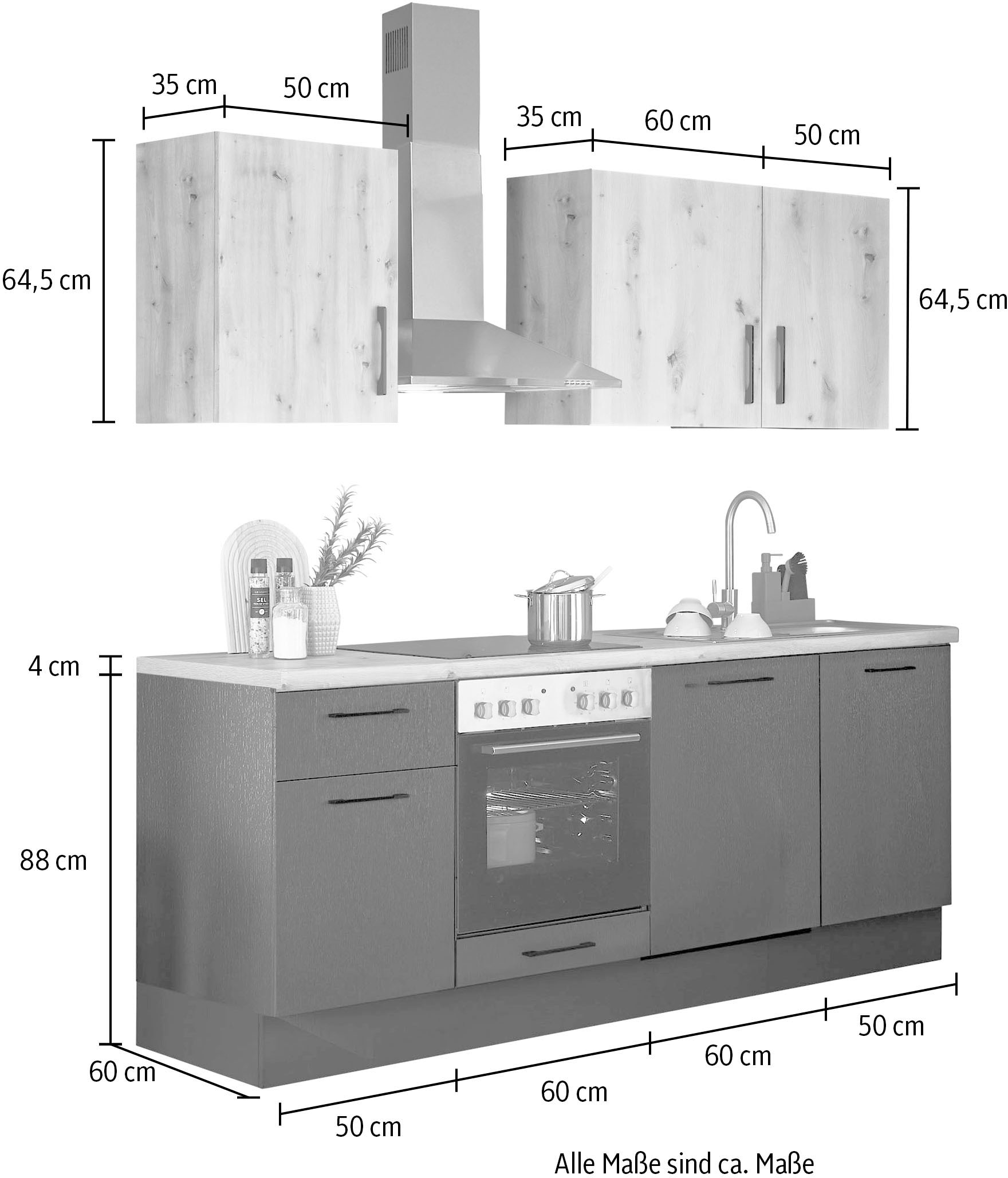 BASIC by Balculina Küchenzeile »Turin«, Breite 220 cm, wahlweise mit E-Geräten