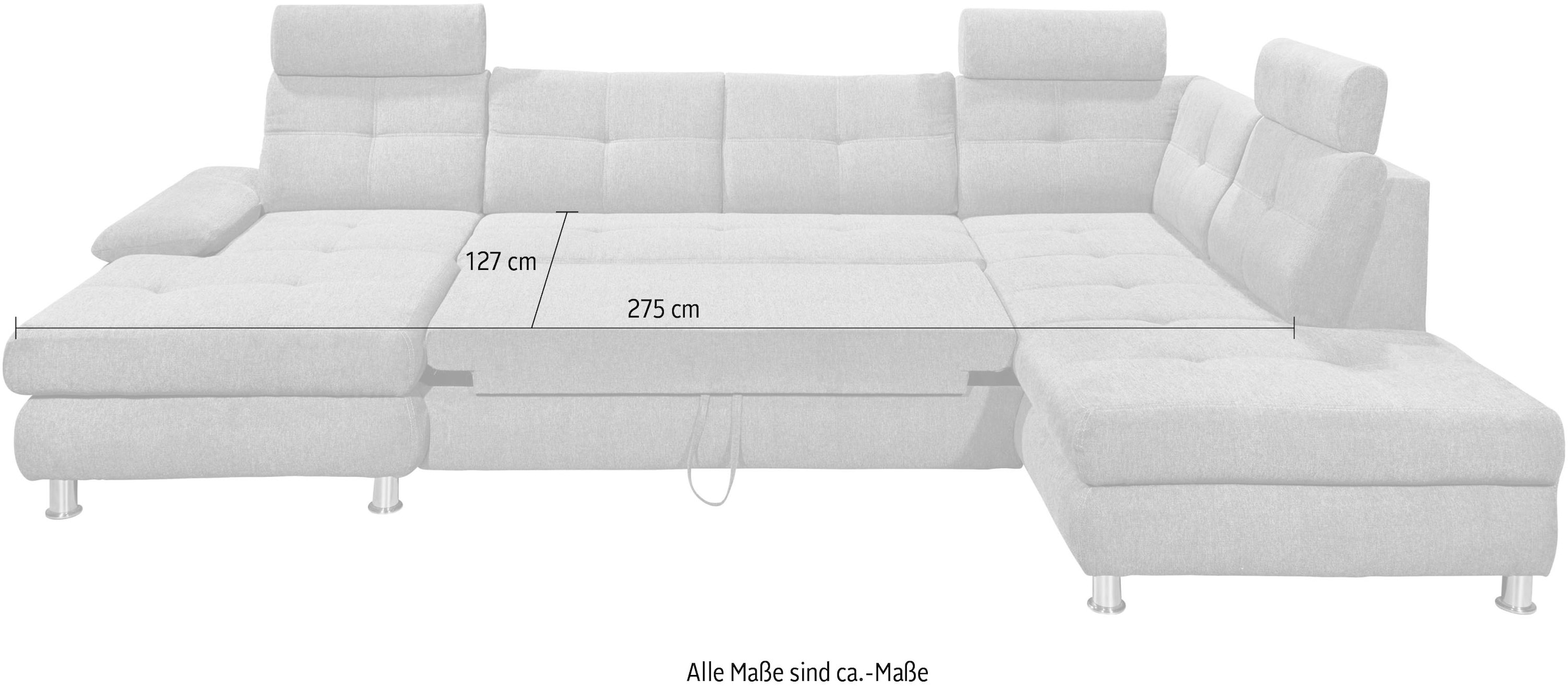 ED EXCITING DESIGN Wohnlandschaft »Alba U-Form«, mit Bettfunktion, Bettkasten, Armteilverstellung & Kopfstützen