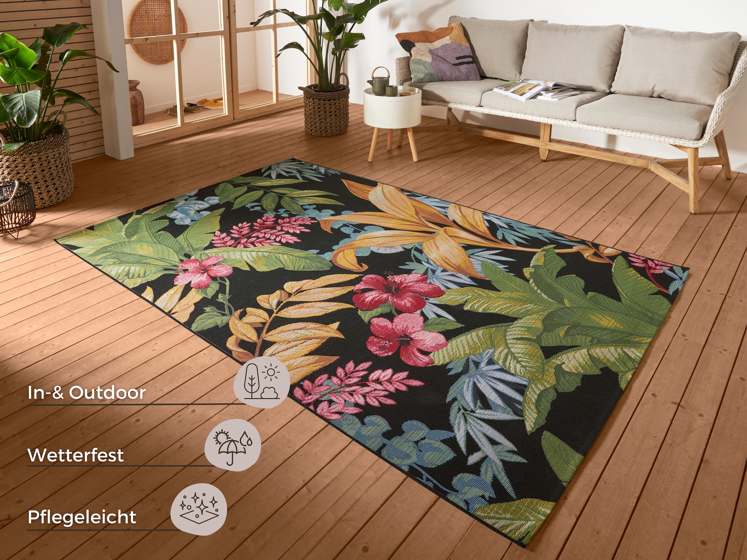 HANSE Home Outdoorteppich »Tropical Flowers«, rechteckig, 3 mm Höhe, In-& O günstig online kaufen