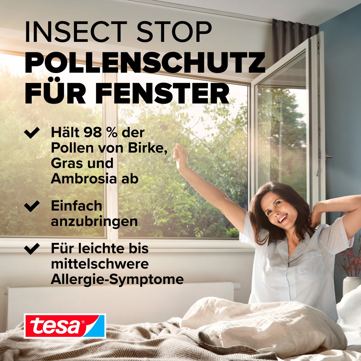 tesa Insektenschutz-Fensterrahmen »Pollenschutzgitter für Fenster - 1,2m x 2,4m« Packung, Fliegennetz, Klettband, 1 Stk. tlg. Pollenschutzgitter - ohne Bohren- zuschneidbar -anthrazit