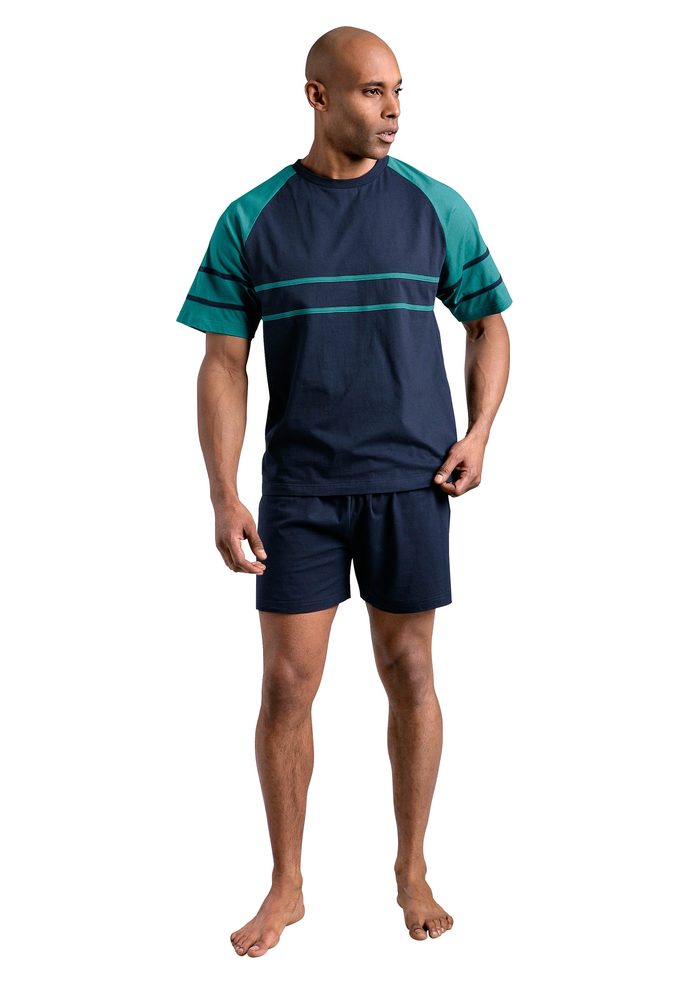 le jogger® Pyjama, (Packung, 4 tlg., 2 Stück), mit aufgesetzten Streifen