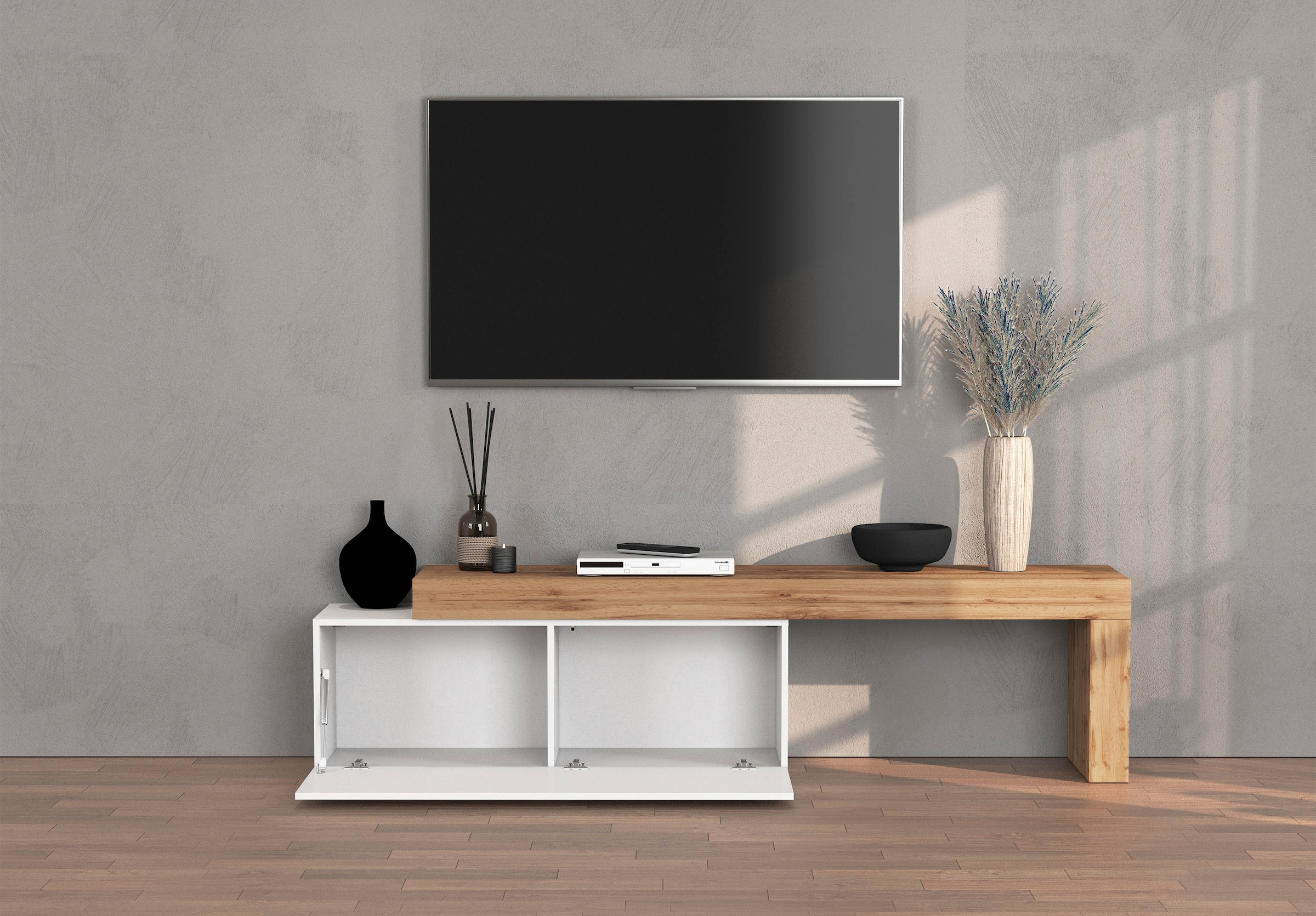 INOSIGN Lowboard »Chronos TV-Board, T-Schrank« Breite verstellbar von 180 bis 290 cm, 1 Stk. tlg. Breite 240 cm TV-Board,Lowboard,1 Klappe und ein L-Förmiger Aufsatz