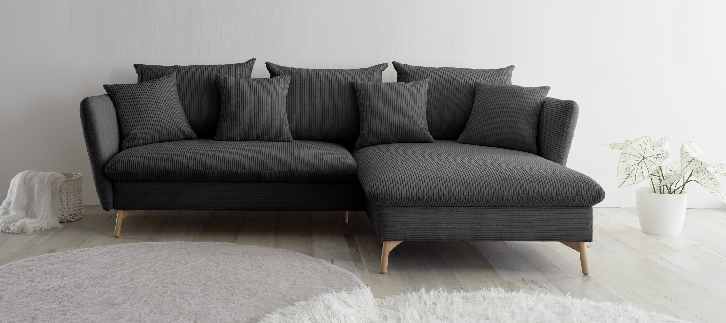 andas Ecksofa »MERLE, 258 cm, L-Form, traumhafter Cord,« mit Bettfunktion u günstig online kaufen