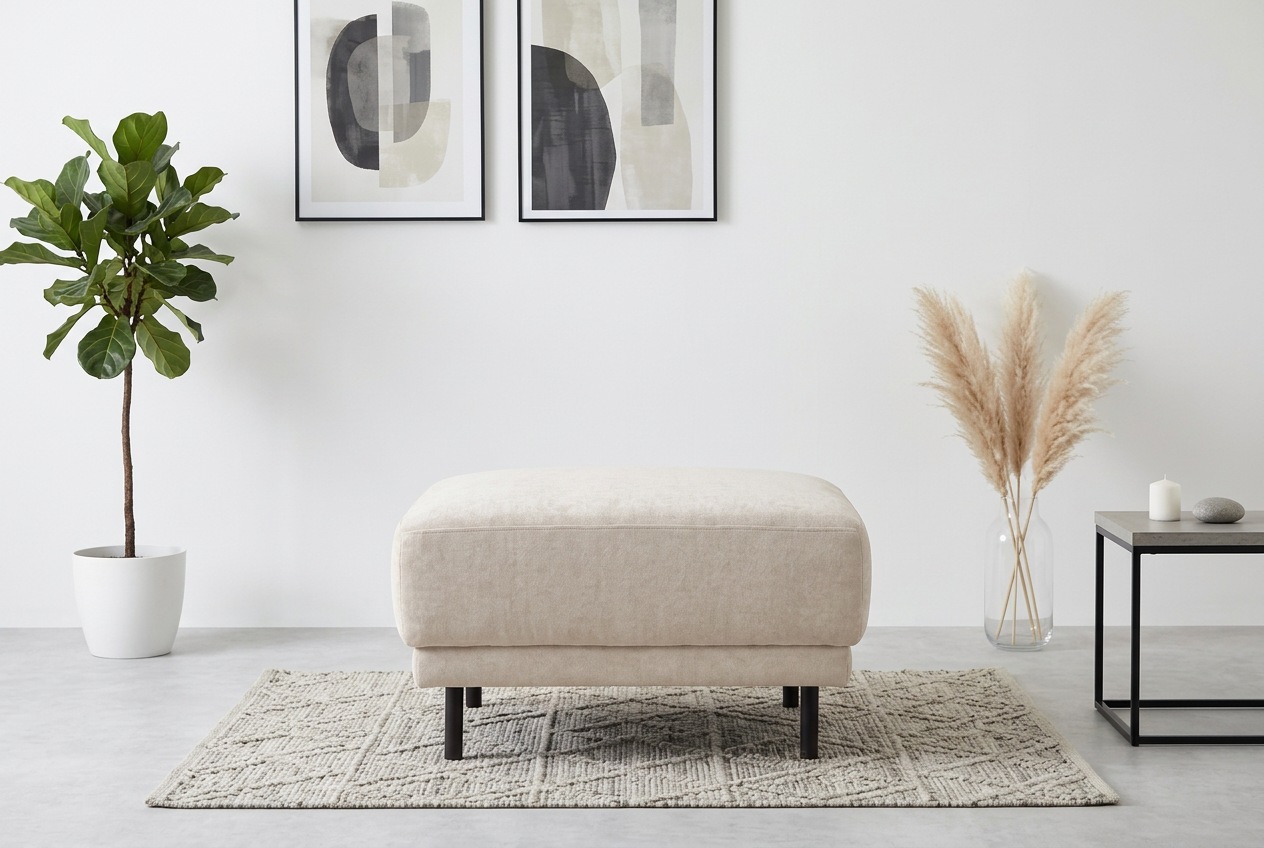 OTTO home Polsterhocker »Sveeva, 73x57 cm, schwarze Metallfüße« langlebiger Webstoff, viele Farben zur Auswahl