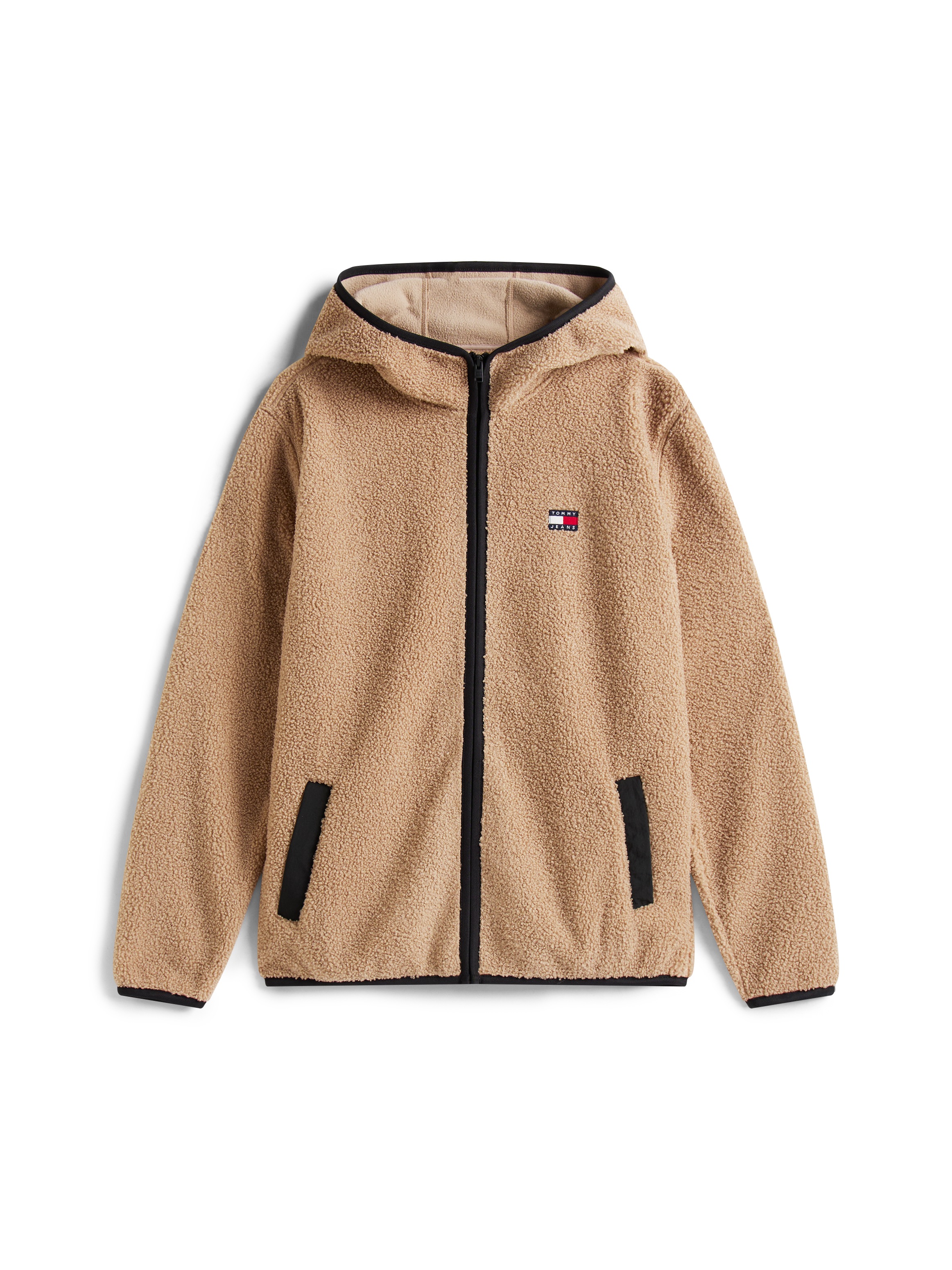 Tommy Jeans Plüschjacke »TJM REG BADGE TEDDY ZIP TRU EXT«, mit Kapuze, Freizeitjacke, Übergangsjacke, Teddyjacke mit Logopatch