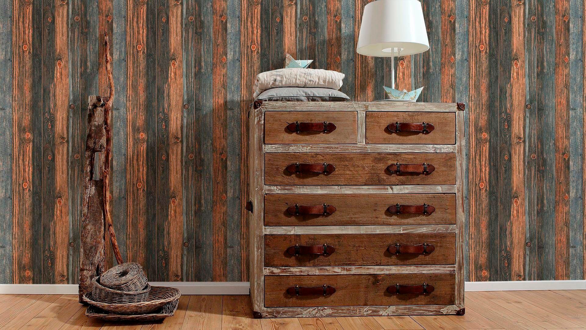 living walls Vliestapete »Best of Wood`n Stone 2nd Edition«, Holz-realistisch-gestreift, Holztapete Tapete Holzoptik Tapeten Wohnzimmer Flur Design Wandtapete