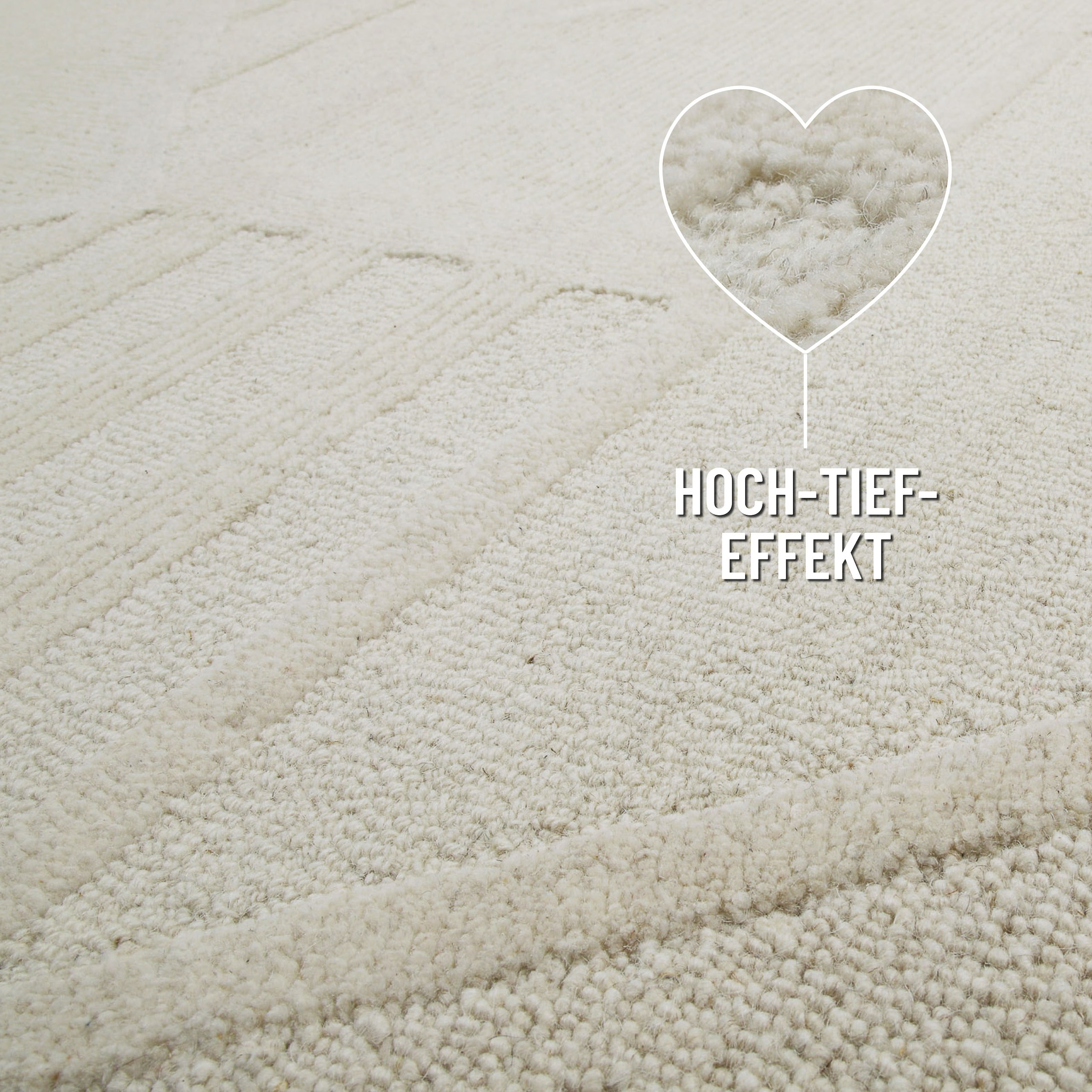 Wecon home Wollteppich »Hamptons FIVETEEN«, rechteckig, 15 mm Höhe, Läufer, Schurwolle, Kurzflor, Wohn- & Schlafzimmer, Hoch-Tief-Effekt