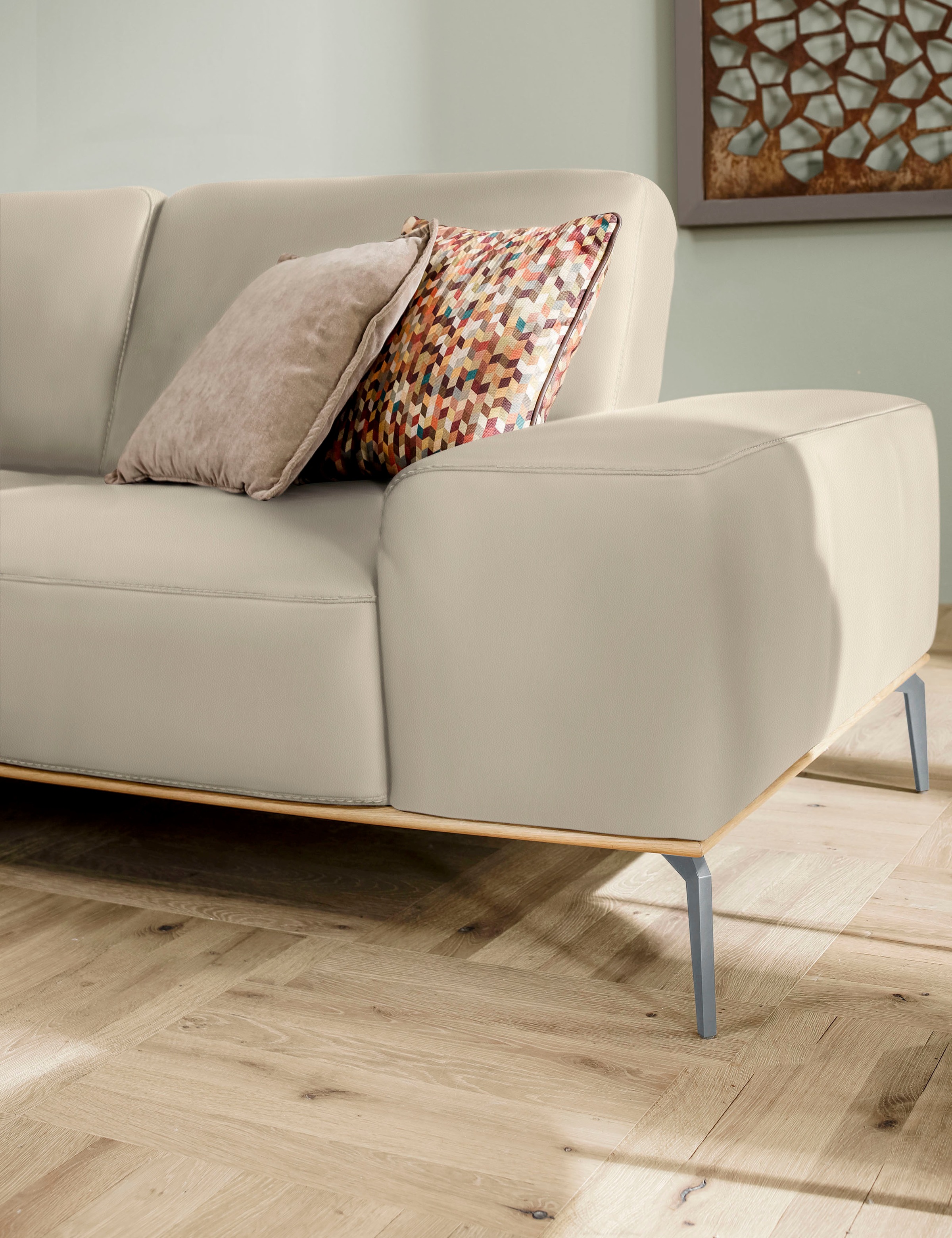 W.SCHILLIG Ecksofa »run, Designsofa mit tollem Sitzkomfort, bequem, L-Form«, mit elegantem Holzsockel, Füße in Silber matt, Breite 319 cm