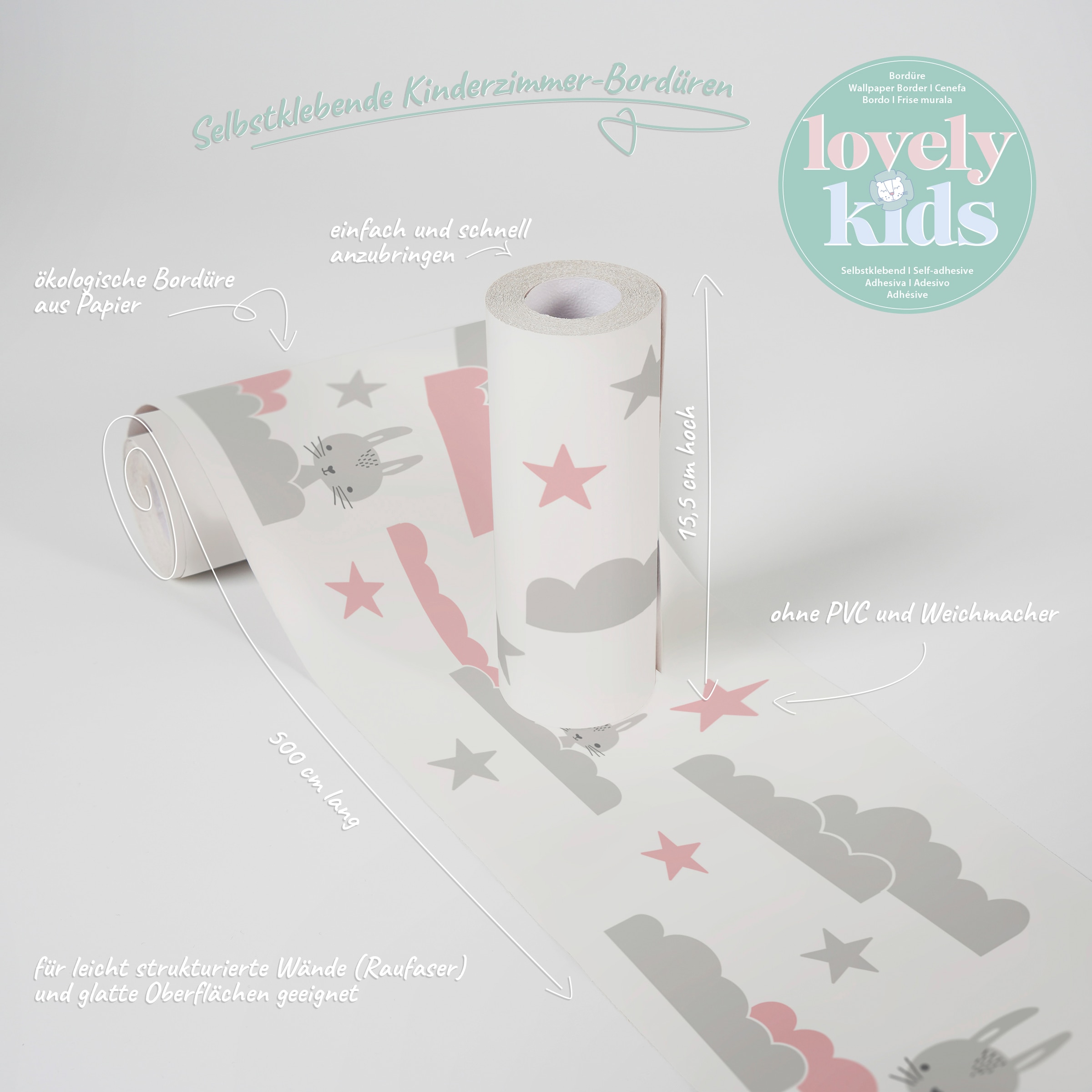 A.S. Création Bordüre »Dreamy Bunny«, Motiv-abstrakt-naturalistisch, Kindertapete Tapete für Baby und Kinder Borte Flur Design Wandtapete