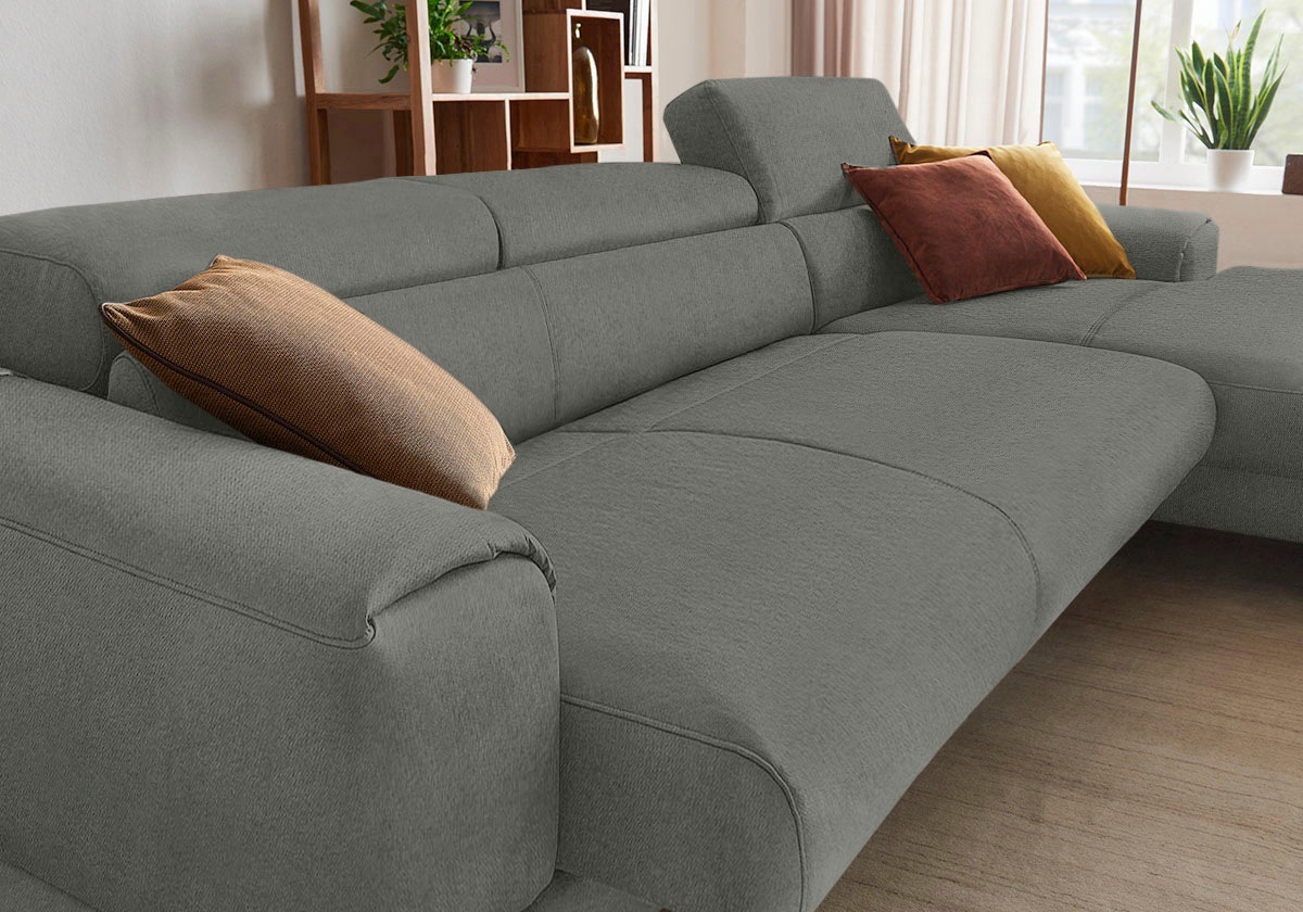 W.SCHILLIG Ecksofa »piedroo, Designsofa mit tollem Sitzkomfort, bequem und elegant, L-Form«, Kopfteilverstellung, wahlweise mit Sitztiefenverstellung, Breite 343cm
