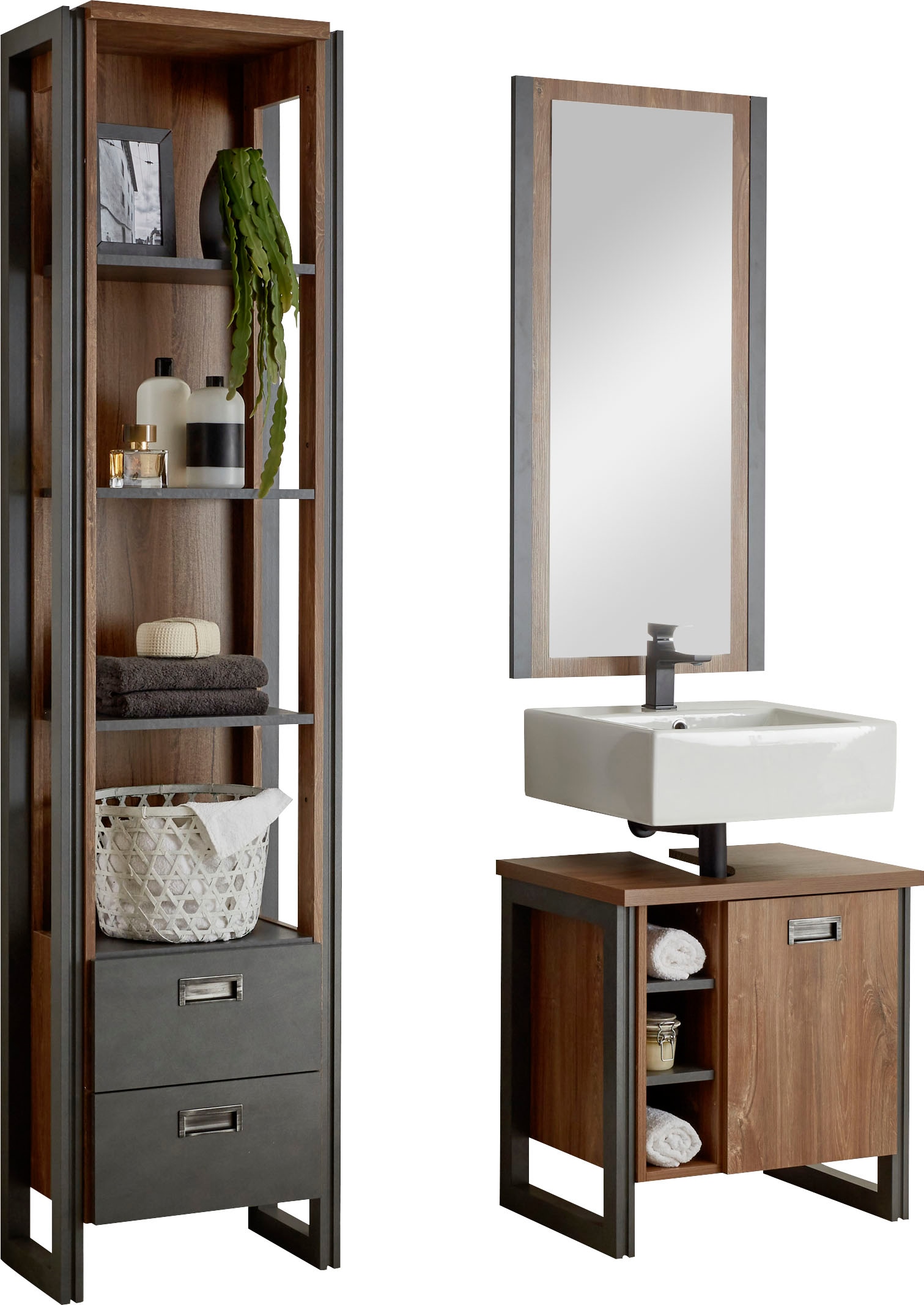 Home affaire Badmöbel-Set »Detroit, Bad im Industrialdesign, 3-teiliges Bad günstig online kaufen