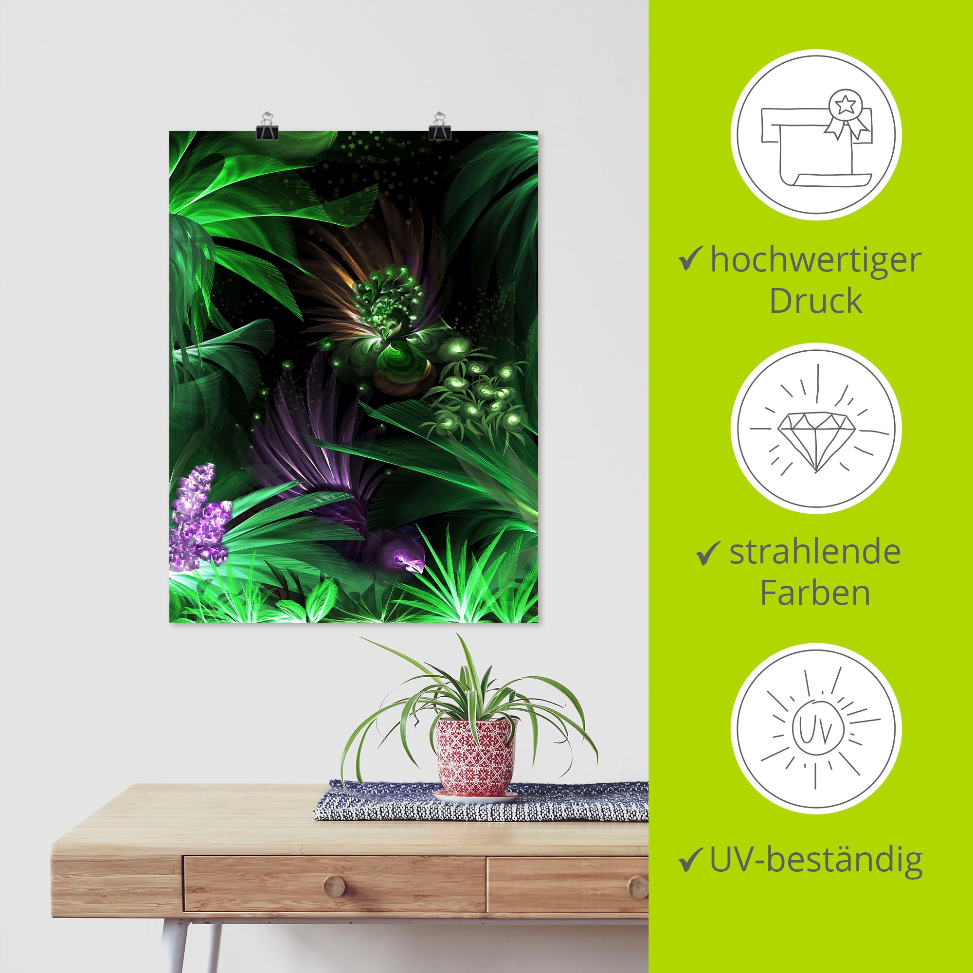 Artland Poster »Paradiesvögel im Wald«, Waldbilder, (1 St.), als Alubild, Leinwandbild, Wandaufkleber oder Poster in versch. Größen