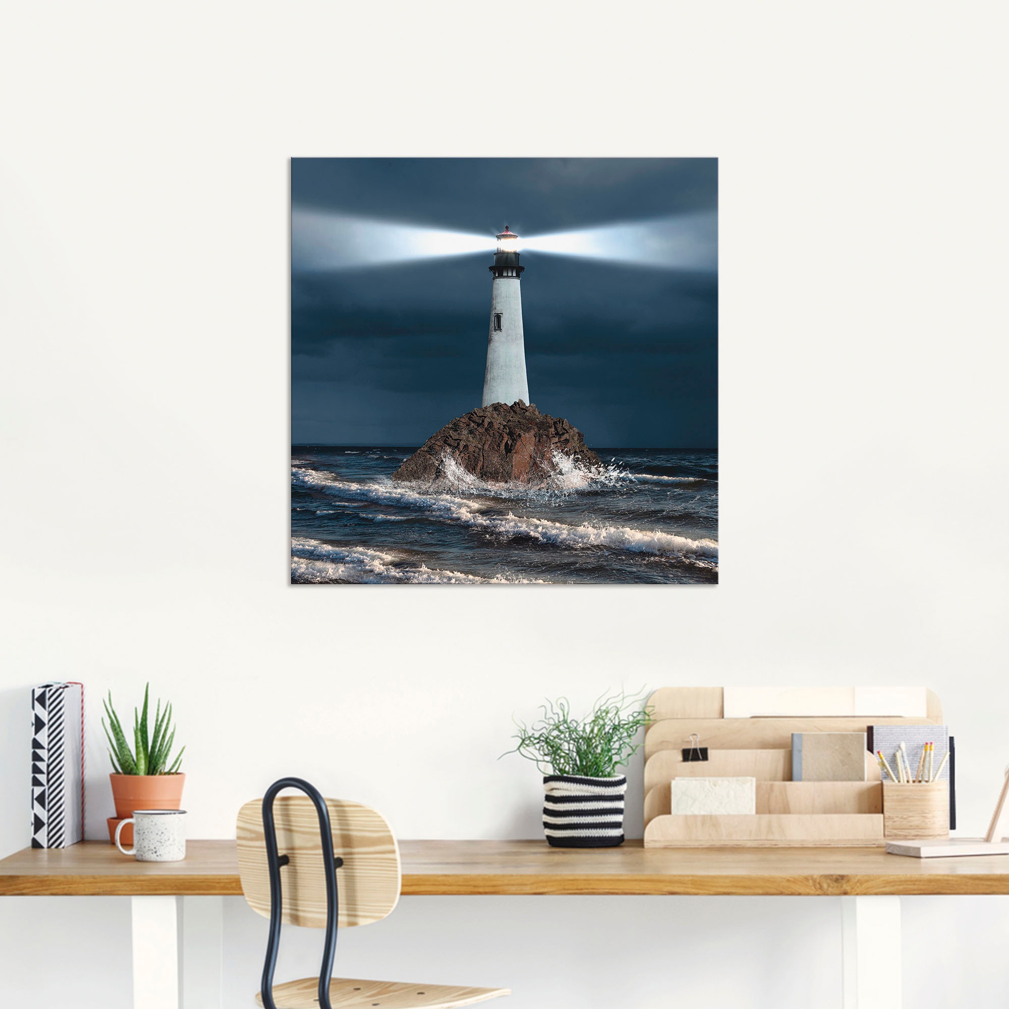 Artland Wandbild »Bild von Leuchtturm mit Lichtstrahl«, Gebäude, (1 St.), als Alubild, Outdoorbild, Leinwandbild, Poster, Wandaufkleber