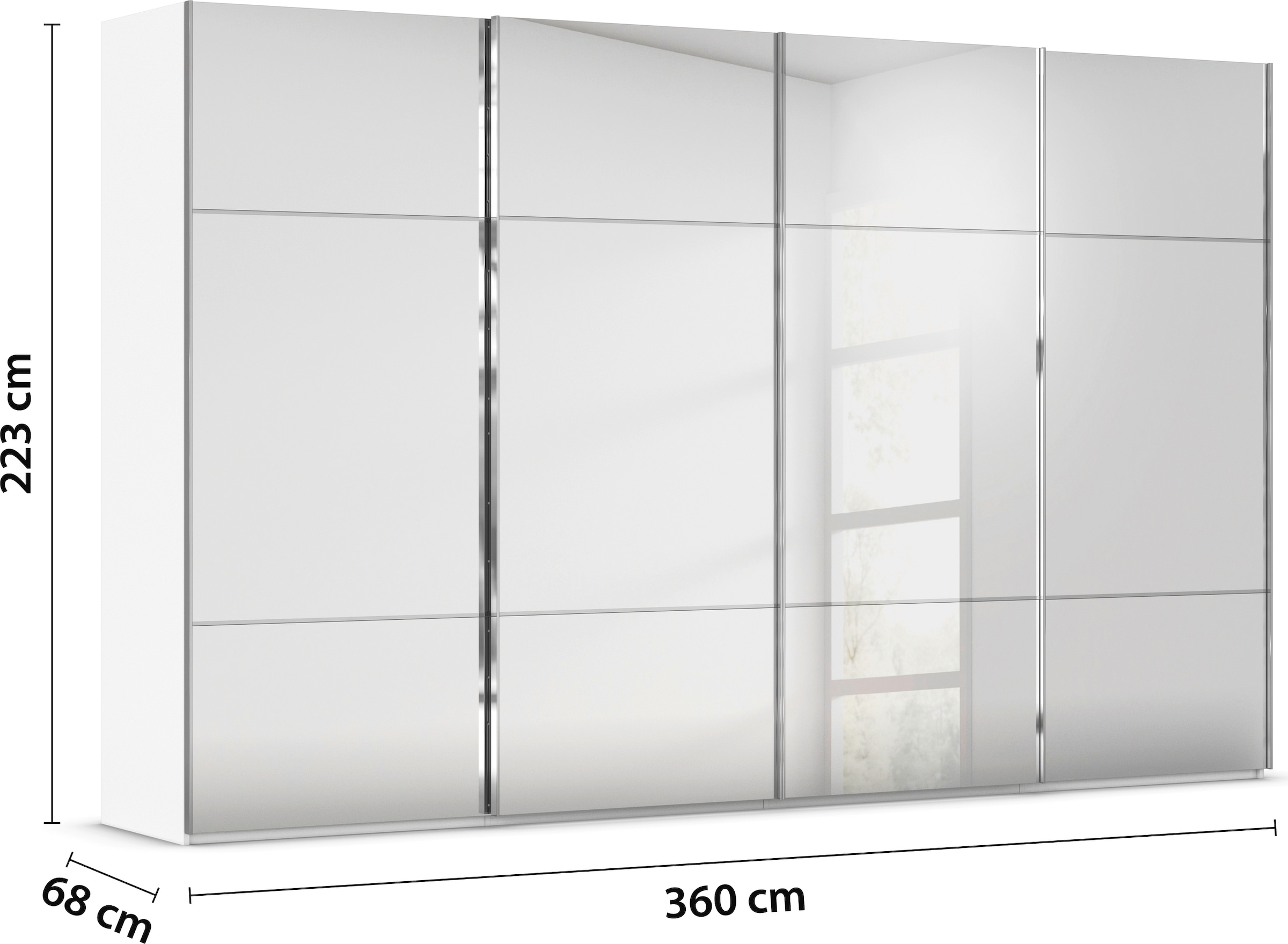 rauch Schwebetürenschrank »Kleiderschrank Schrank Garderobe Schlafzimmerschrank SCALE-TRIO«, edle dreigeteilte Front mit 2 Zierleisten Spiegelfront MADE IN GERMANY