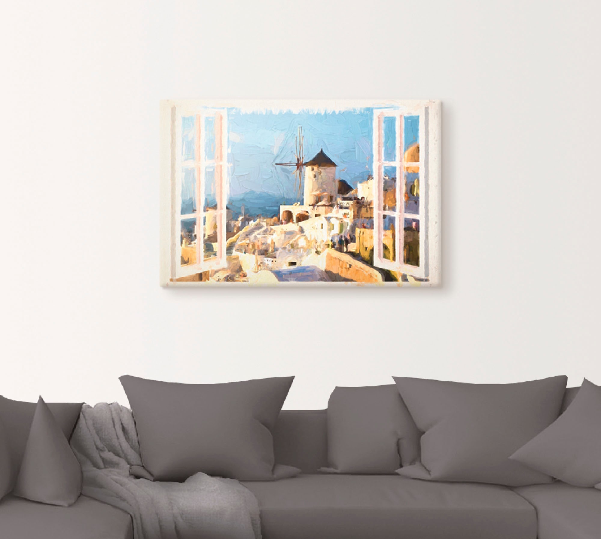 Artland Leinwandbild »Blick durch das Fenster auf Santorin«, Fensterblick, (1 St.), auf Keilrahmen gespannt