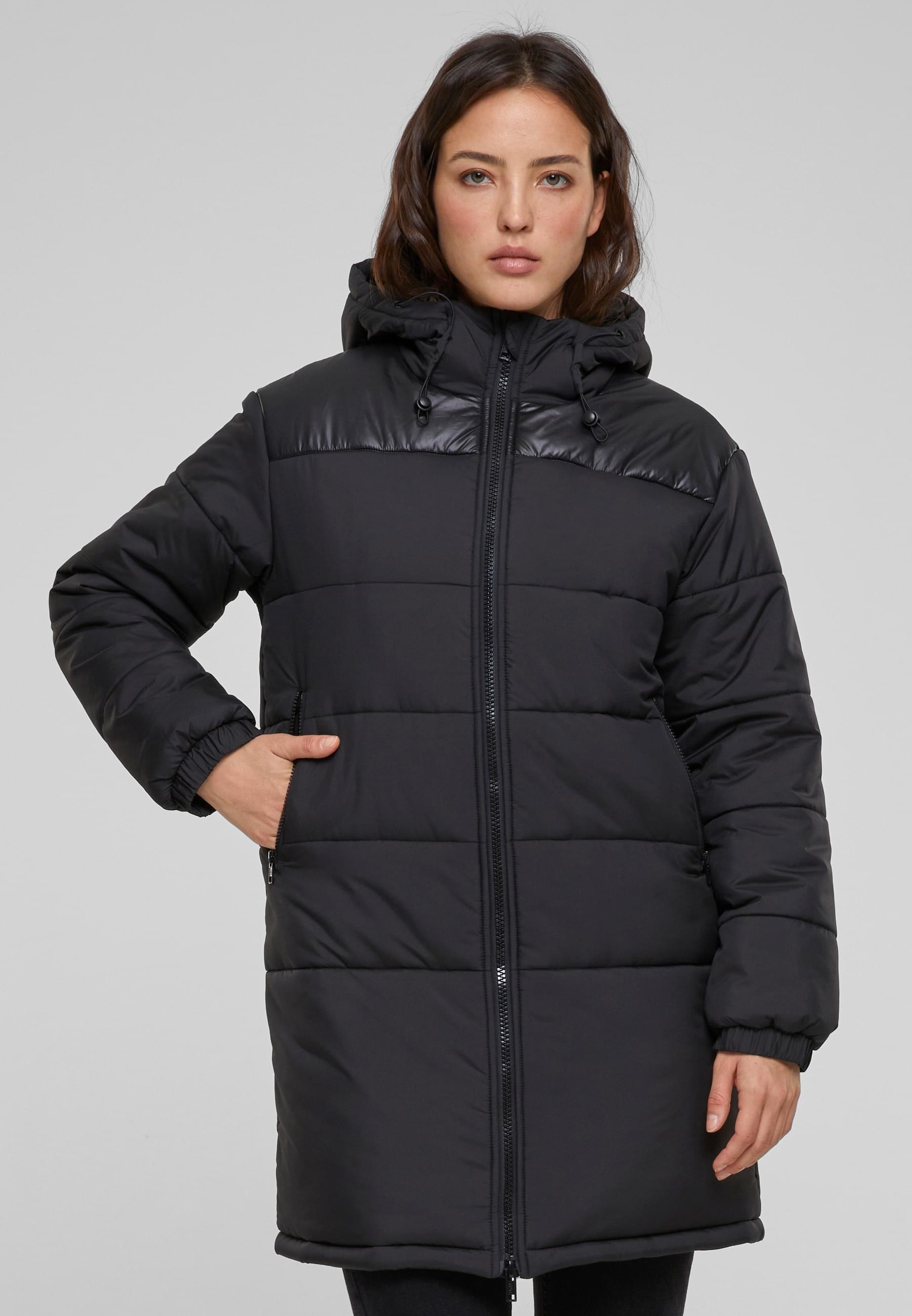 URBAN CLASSICS Winterjacke »Urban Classics Damen Ladies Hooded Mixed Puffer Coat« 1 Stk. tlg. ohne Kapuze