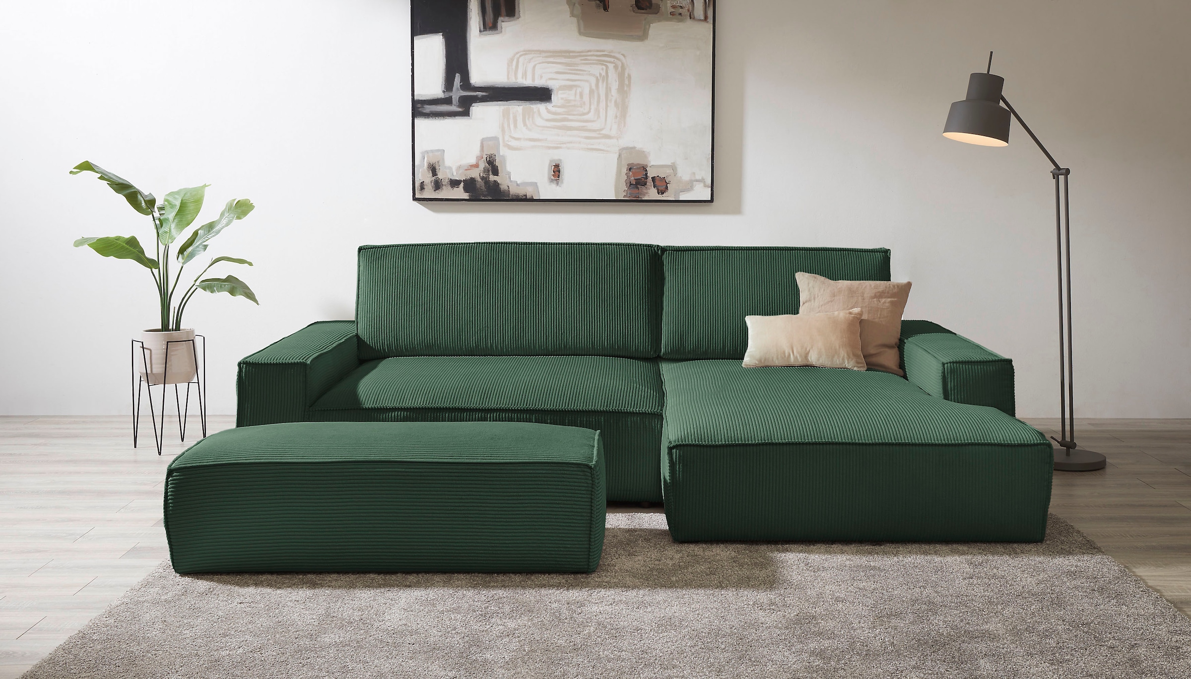 Home affaire Polsterecke »NEU: SHERWOOD XXL tief, L-Form mit Schlaffunktion, Big-Sofa mit Hocker«, (Set, 2 St.), stellbar zum Schlafsofa (Krokodilverbinder), Cord, Leinenoptik