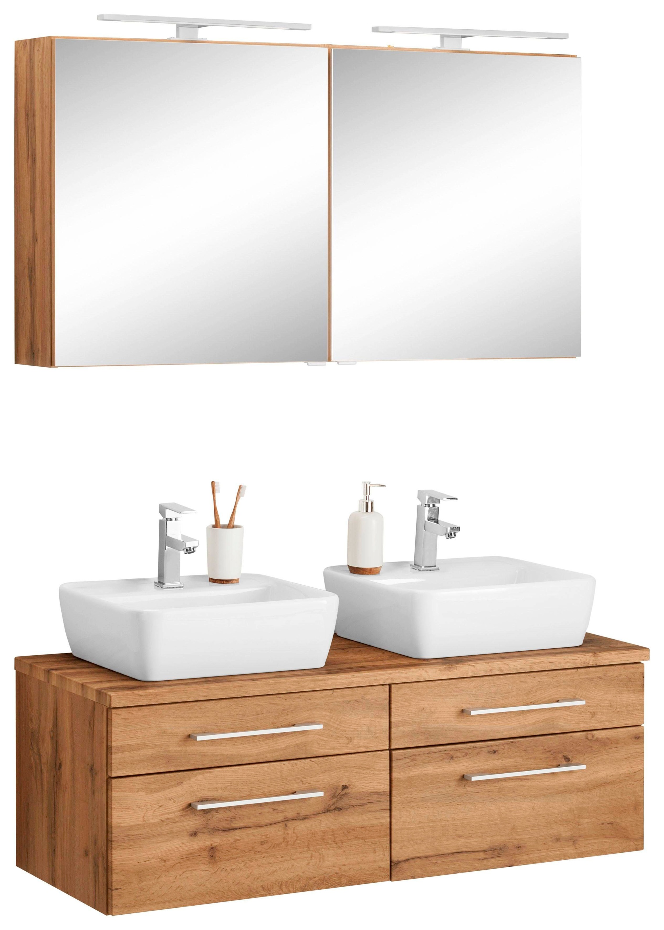 welltime Badmöbel-Set »Davos« 3 Stk. tlg. mit 2 LED-Spiegelschränken günstig online kaufen