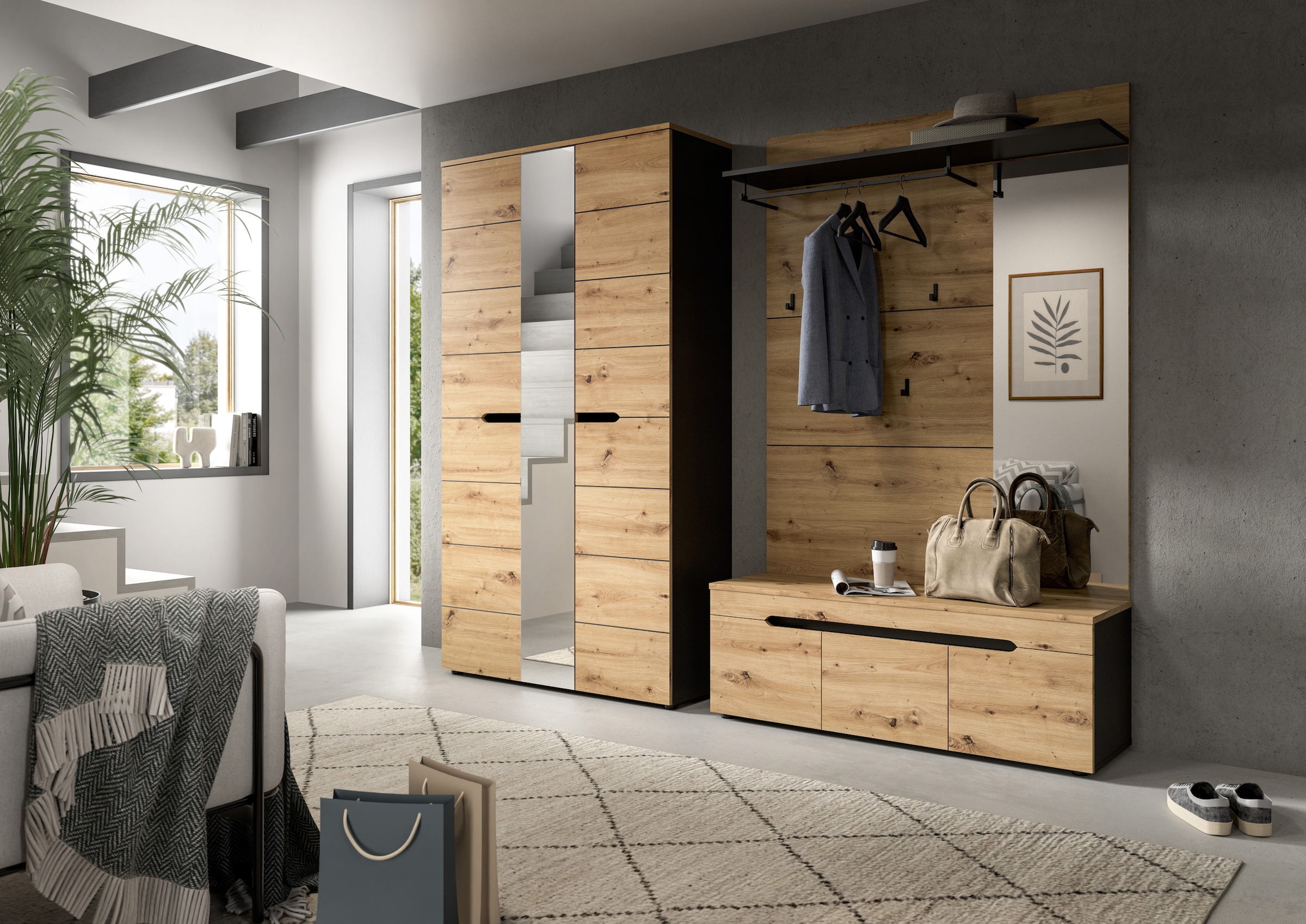 Home affaire Garderobenpaneel »REHAT, TOPSELLER!, Breite 120 cm, Hutablage, 5 Haken, Garderobenstange« in verschiedenen Ausführungen,  Paneel, Wandboard, Garderobe, Garderobenleiste, Garderobenboard