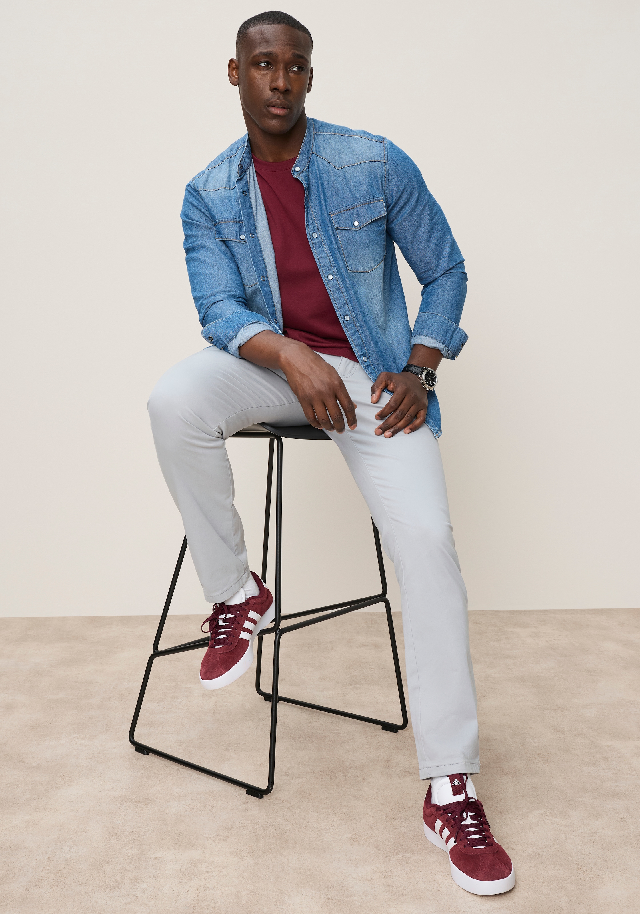 DELMAO Jeanshemd aus Baumwolle in Denim-Qualität, mit Stehkragen