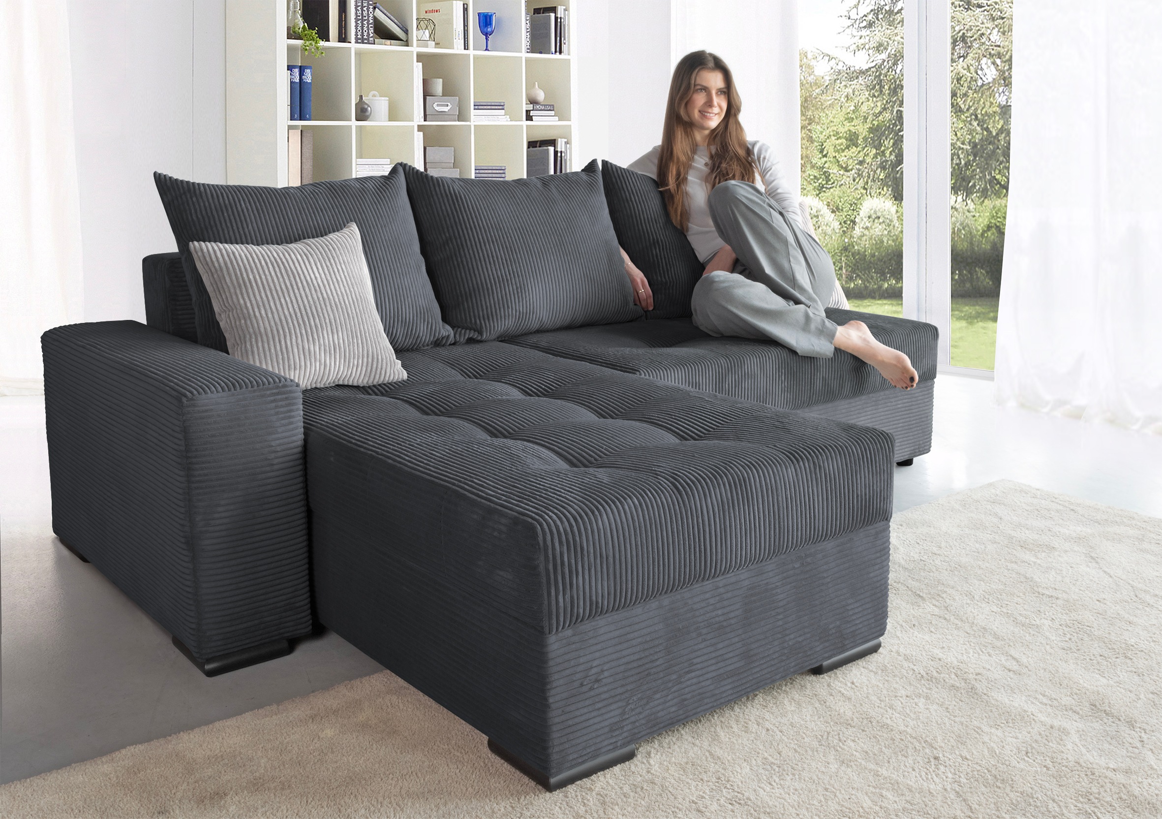 COLLECTION AB Ecksofa »Josy L-Form, Breite 214 cm, mit 3 großen Rückenkisse günstig online kaufen