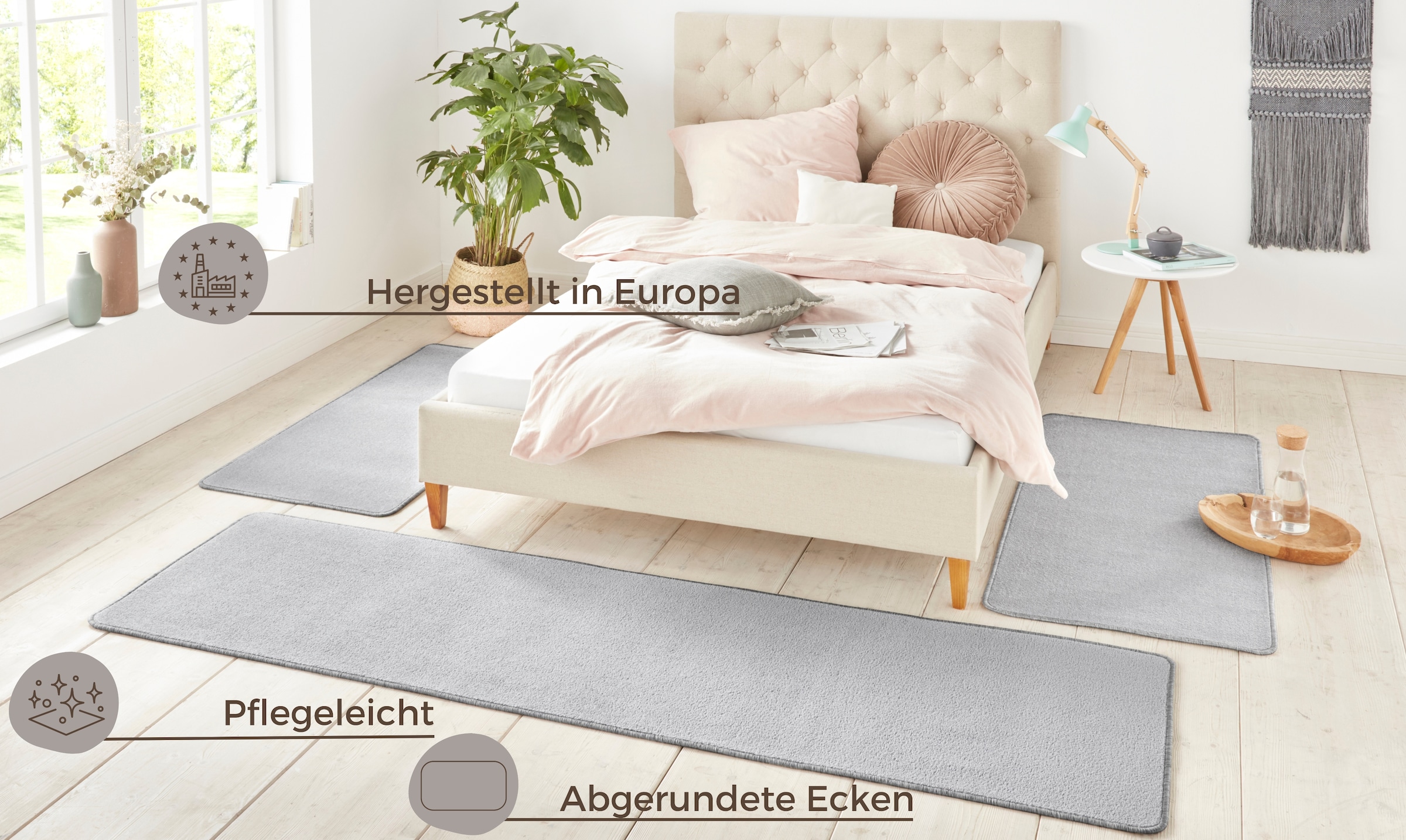 HANSE Home Bettumrandung »Shashi«, (3 tlg.), Kurzflor, Unifarben, Teppich, günstig online kaufen