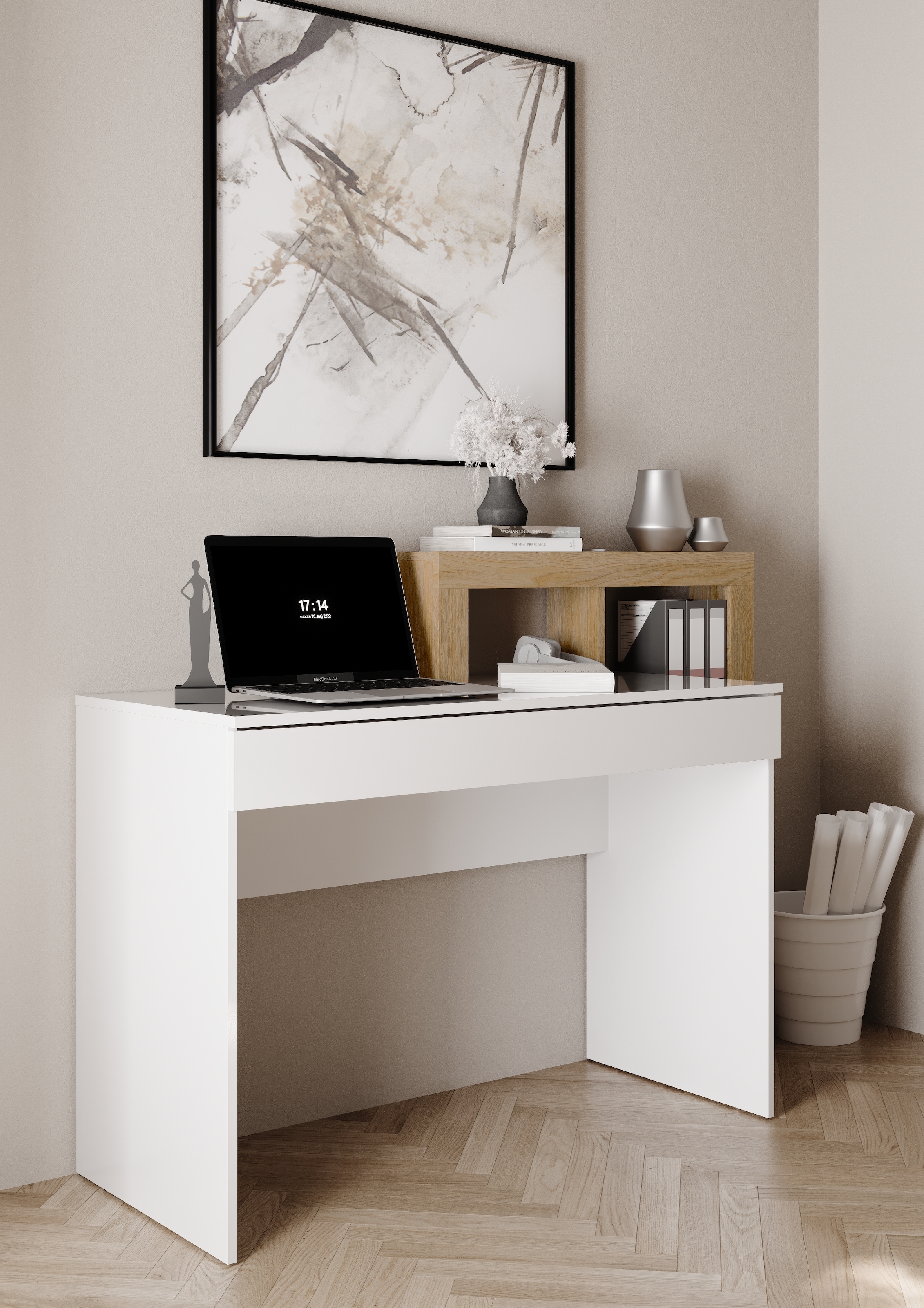 INOSIGN Schreibtisch »Hamburg, Breite 138 cm, Tiefe 50 cm, mit Schubkasten u. Aufsatz/Regal«, Computertisch, Arbeitstisch, Schminktisch, Arbeitsplatz, 4 Fächer