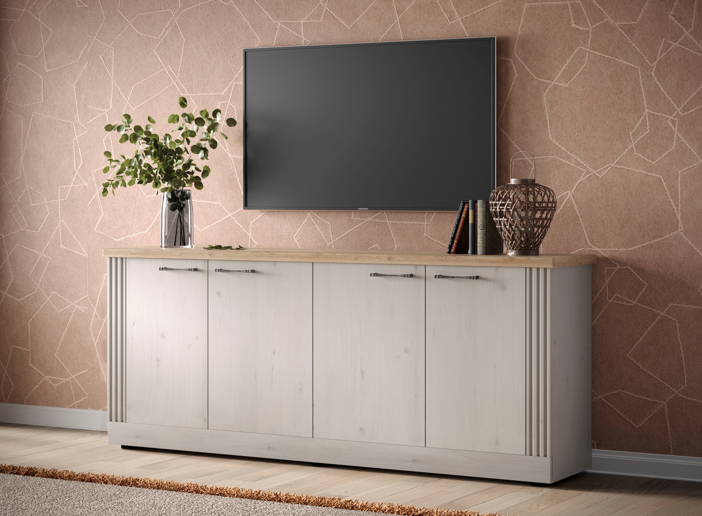 Home affaire Sideboard »Country Breite 211 cm, Kommode mit 4 Türen, Anrichte im«, Landhausstil, viel Stauraum, mit Metallgriffe, MDF Rahmen