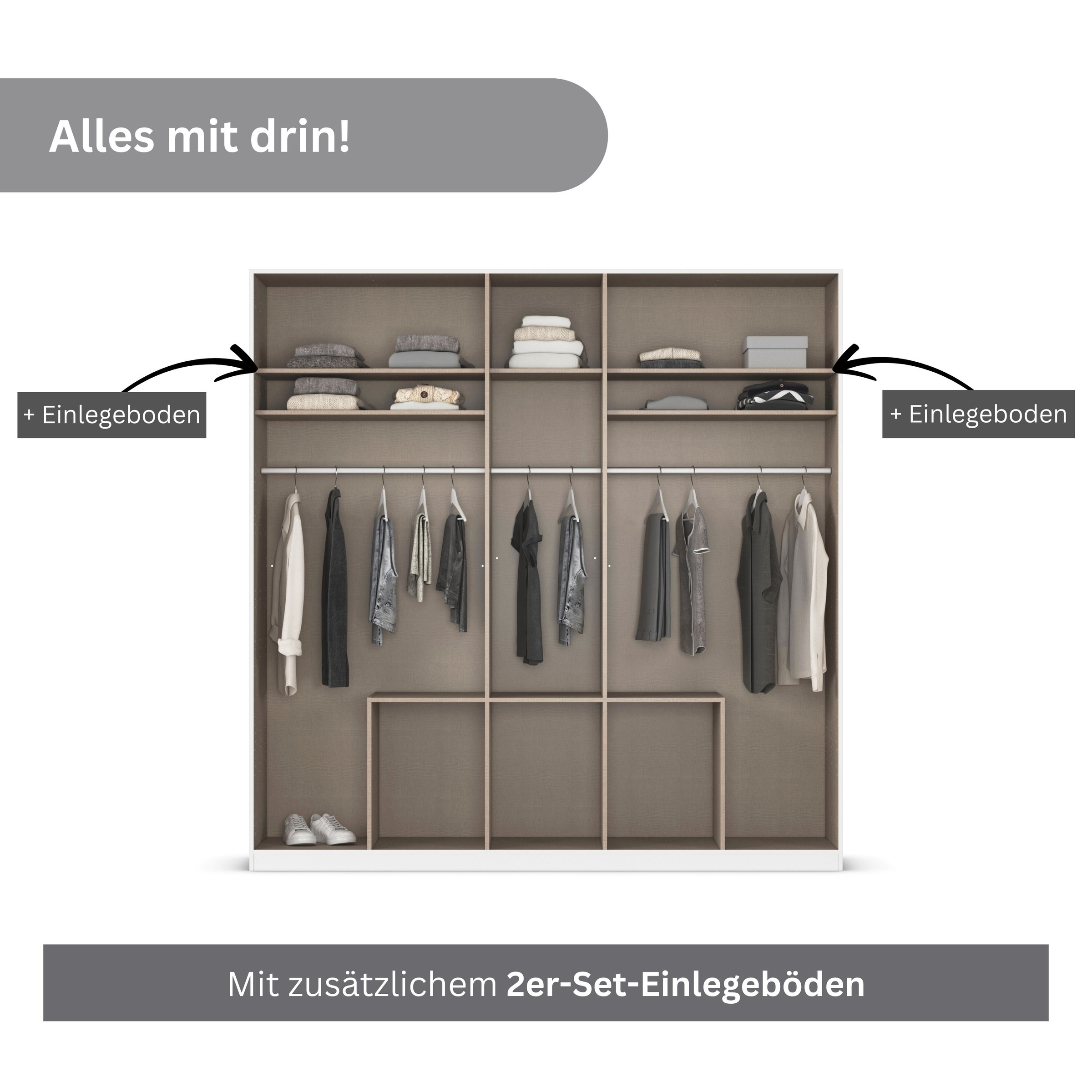 rauch Drehtürenschrank »Kleiderschrank Schrank Garderobe AGORDO mit Dekor- oder Hochglanzfront«, (in zwei Griff-Farben mit Dekor- oder Hochglanzfront), mit Außenschubkästen, in 6 Breiten und 2 Höhen MADE IN GERMANY