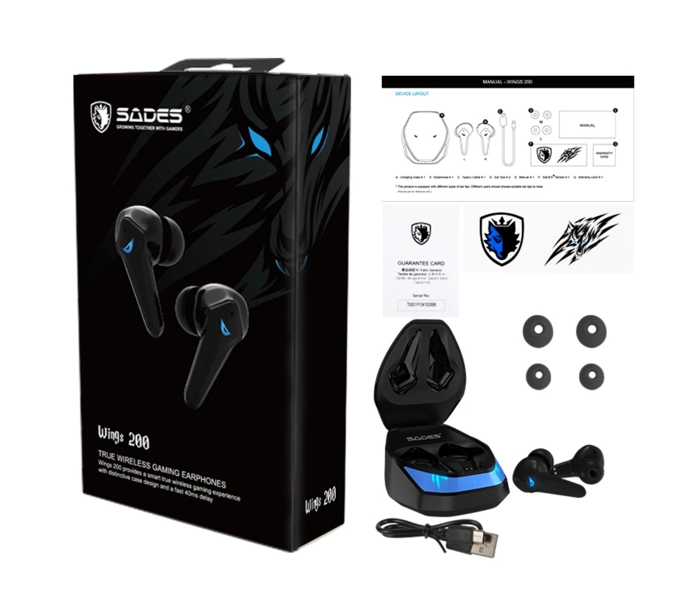 Sades In-Ear-Kopfhörer »Wings 200 TW-S02«, kabellos, Stereo, mit Mikrofon, Bluetooth 5.0, automatische Kopplung