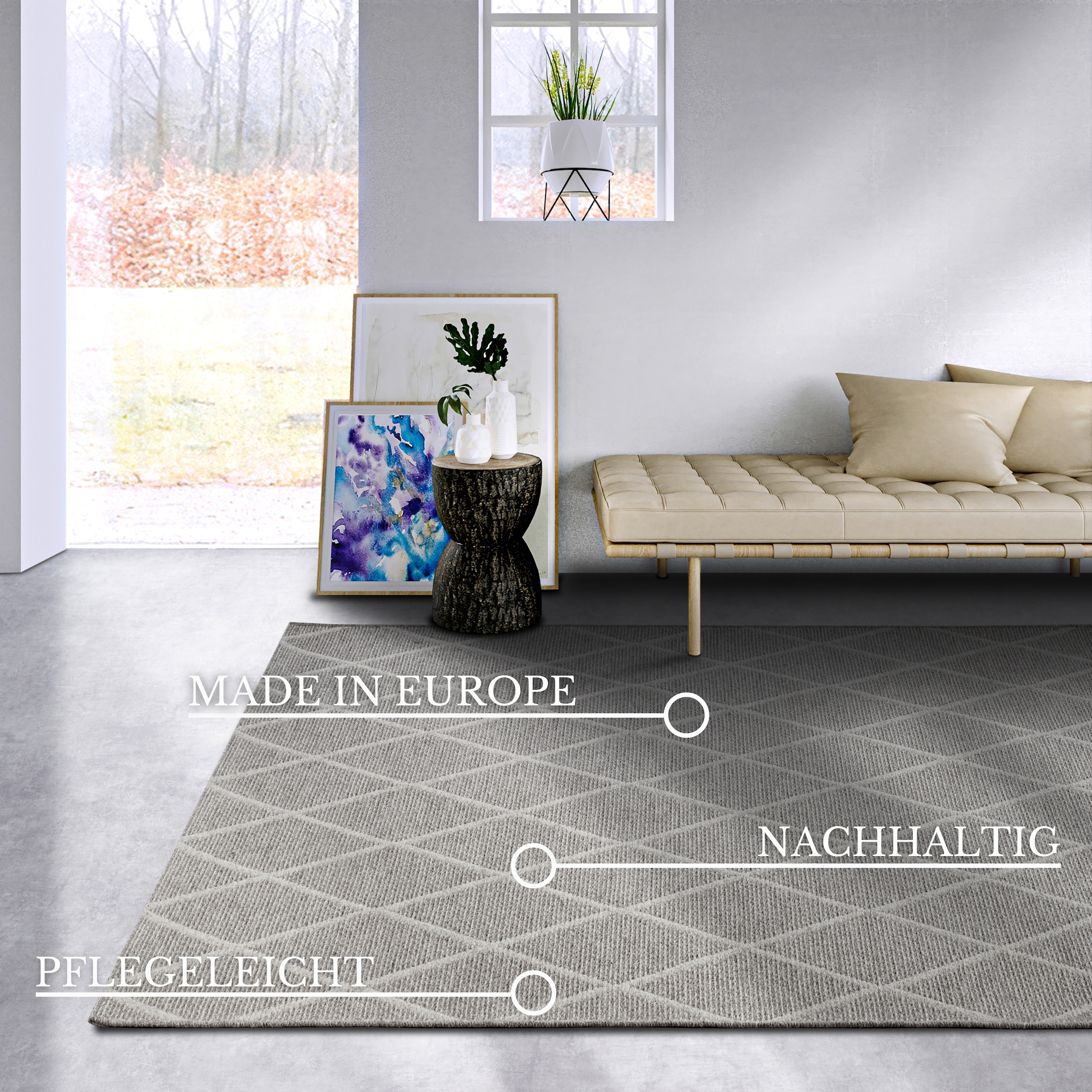 Villeroy & Boch Wollteppich »Maria«, rechteckig, 5 mm Höhe, Schurwolle, Wolle, Natur, Wohnzimmer, Schlafzimmer, Boho, Skandi
