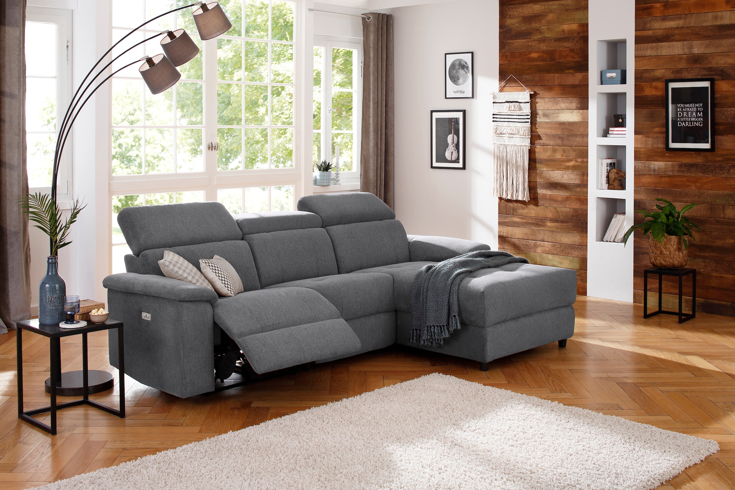 Home affaire Ecksofa »Binado, L-Form,«, mit manueller oder elektrischer Relaxfunktion mit USB-Anschluss