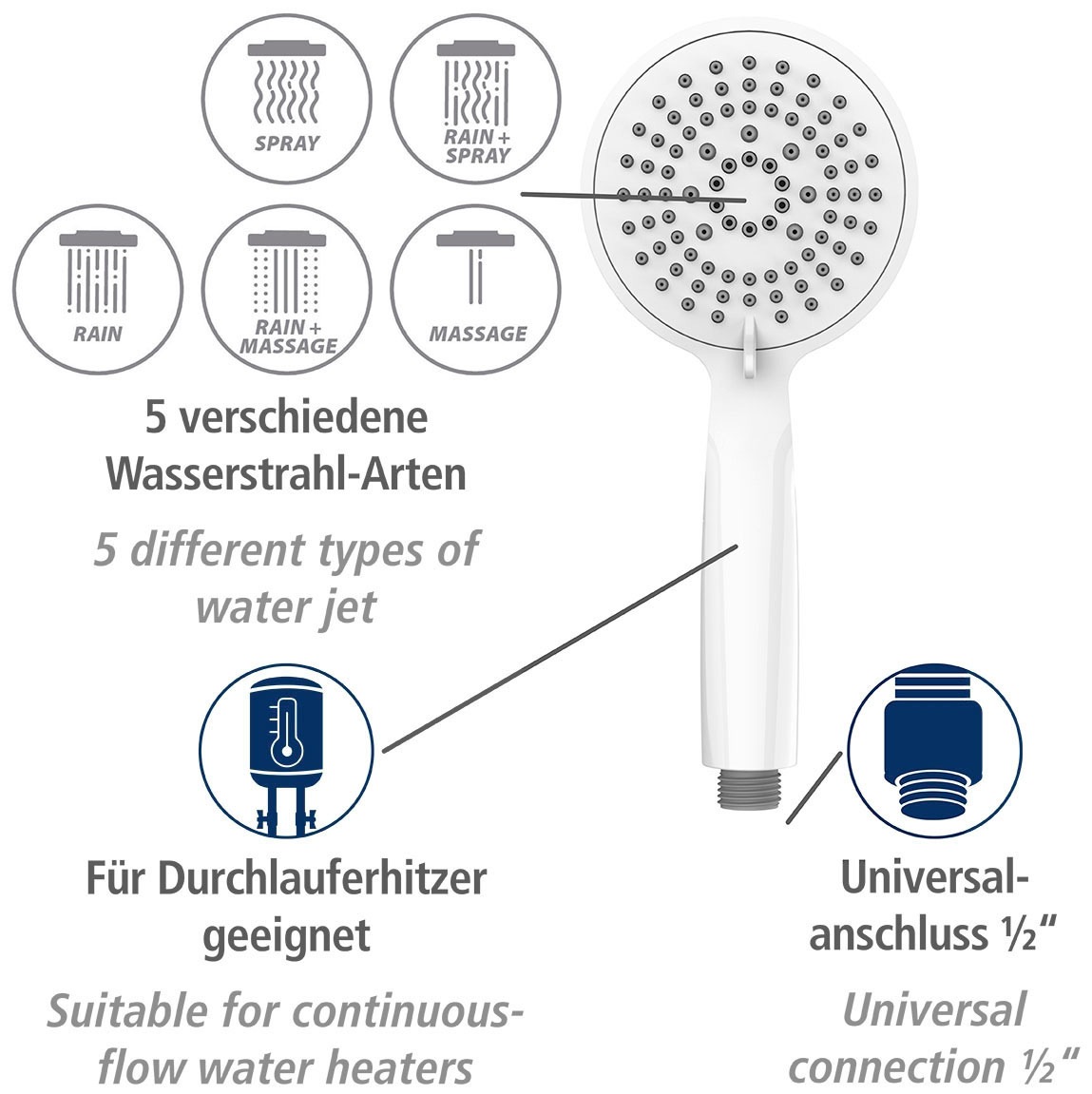 WENKO Handbrause »Young«, (1 tlg.), Weiß, Ø 11 cm