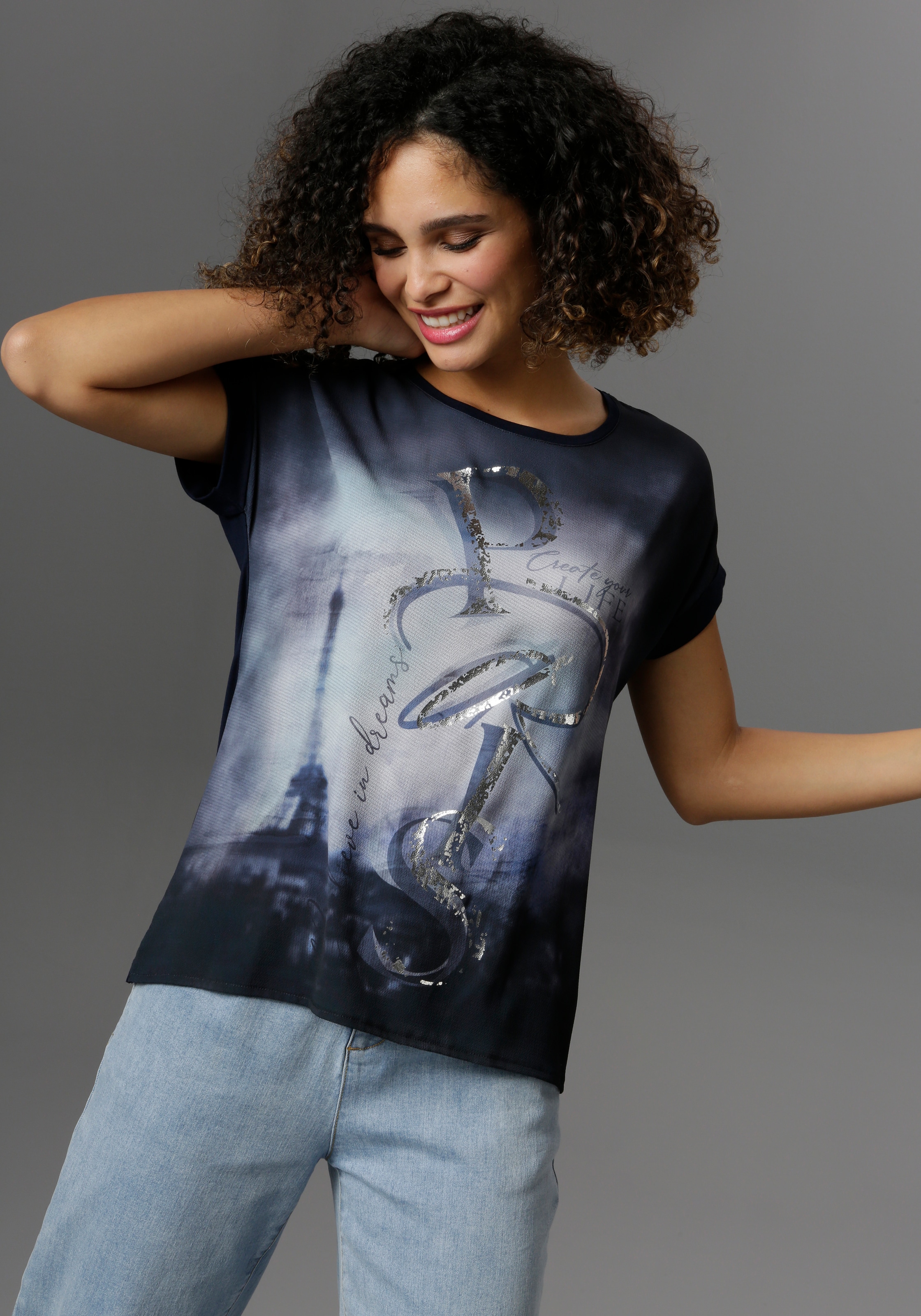 Aniston SELECTED Blusenshirt, mit KOLLEKTION NEUE Folienprint - glänzendem jetzt bestellen