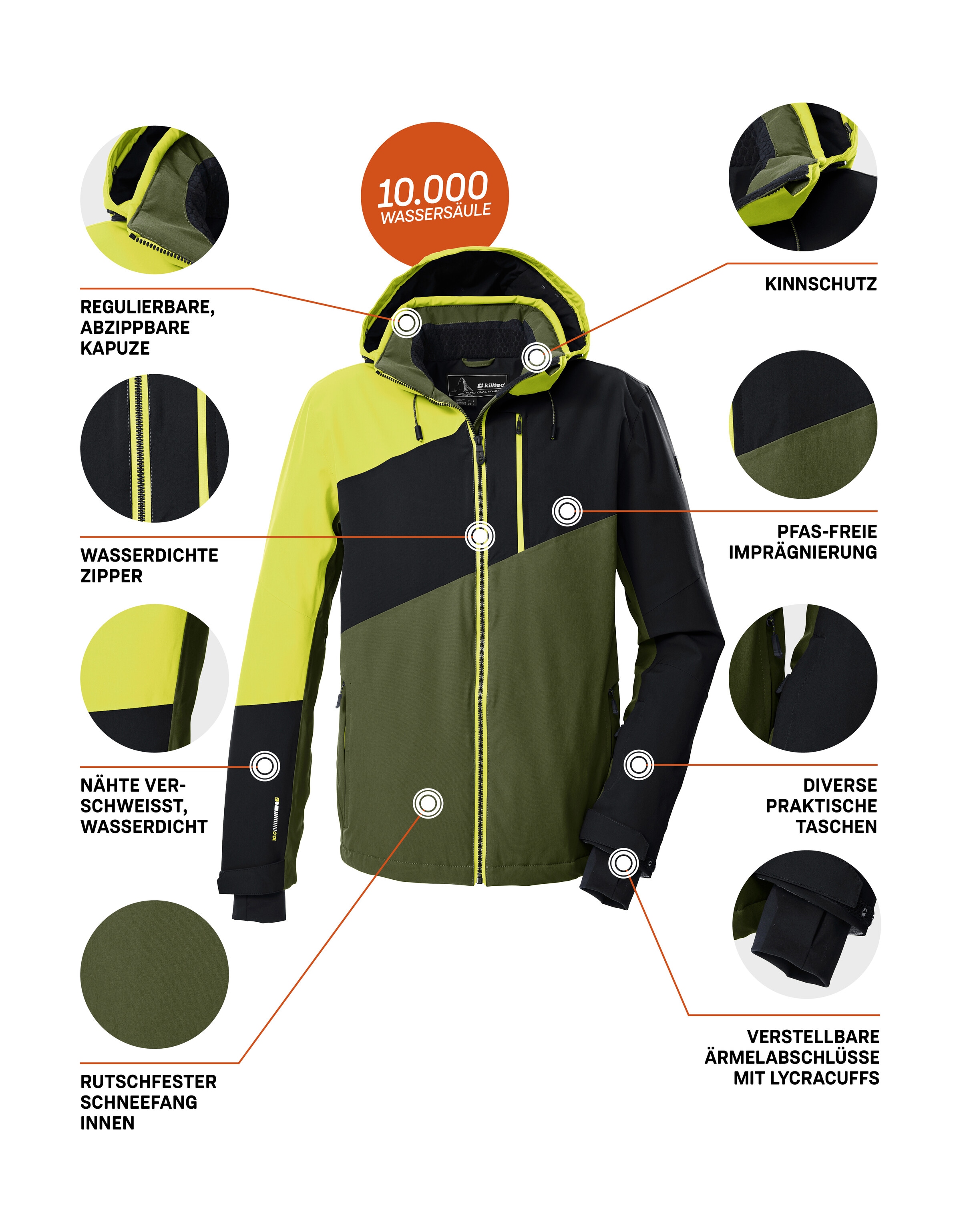 Killtec Skijacke »KSW 32 MN SKI JCKT« Wasserdichte, atmungsaktive Skijacke mit abnehmbarer Kapuze