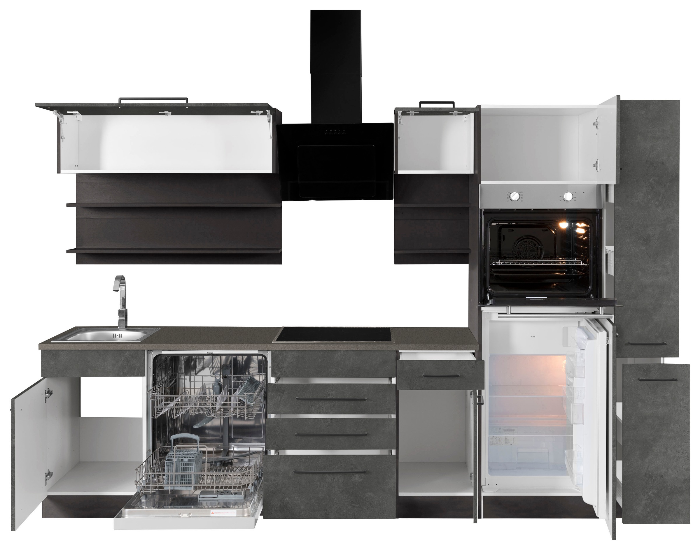 KOCHSTATION Küchenzeile »KS-Tulsa«, ohne E-Geräte, Breite 300 cm, schwarze Metallgriffe, MDF Fronten