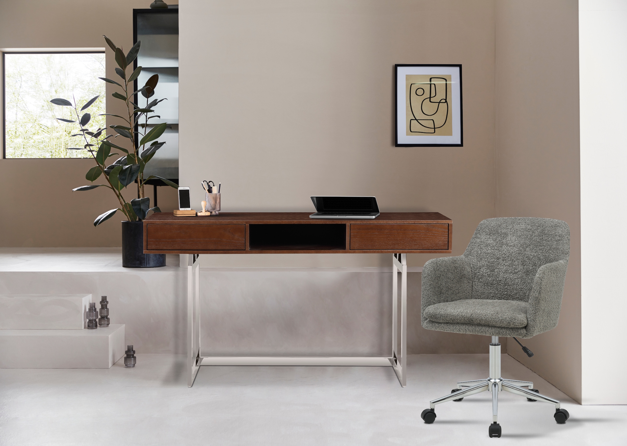 LeGer Home by Lena Gercke Schreibtisch »Danuta«, Furnierholz, Kufen aus Edelstahl, Breite 140 cm