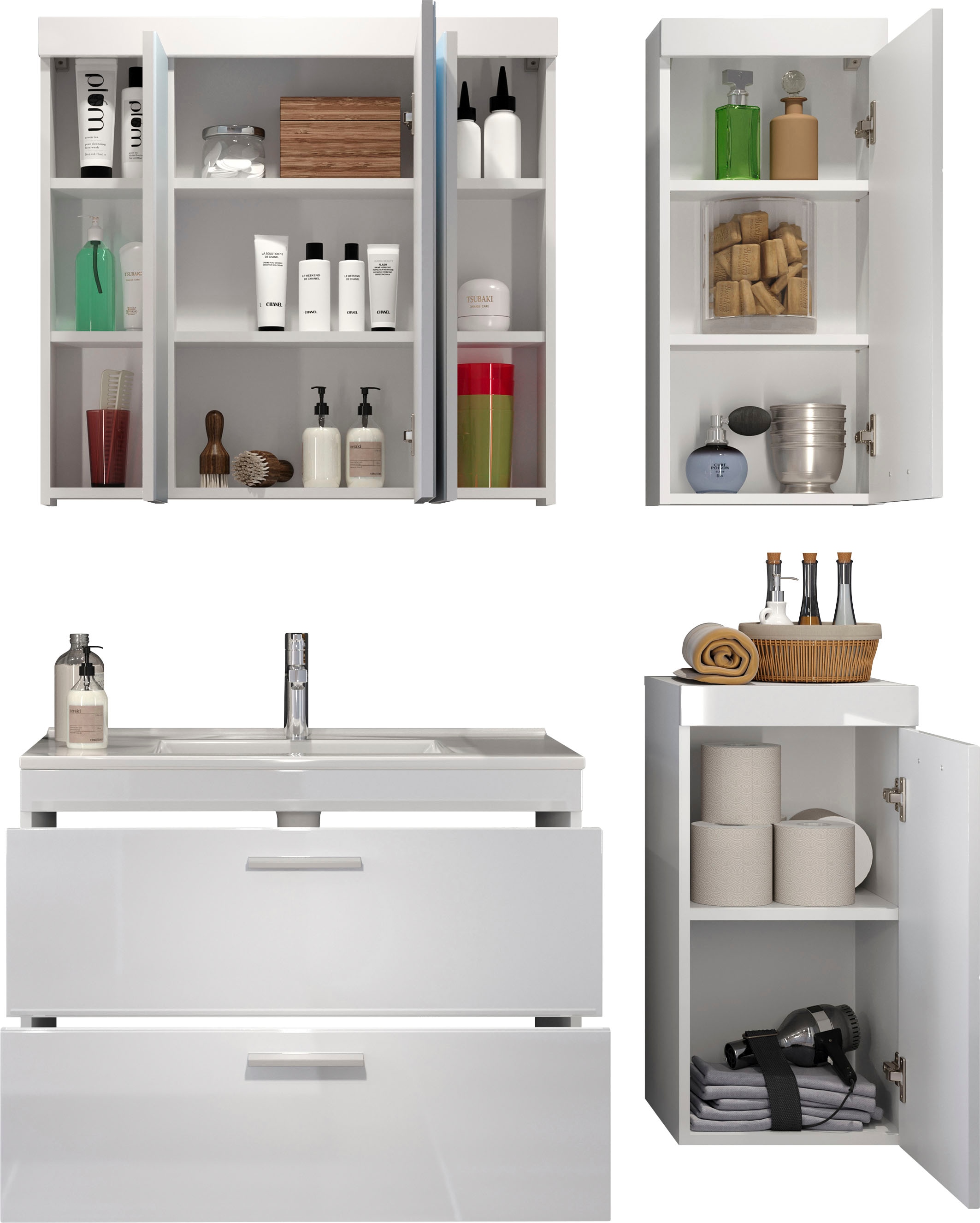 welltime Badezimmer-Set »Dormoletto«, (5 St.), Hängende Badezimmermöbel inklusive Einsatz-Waschbecken