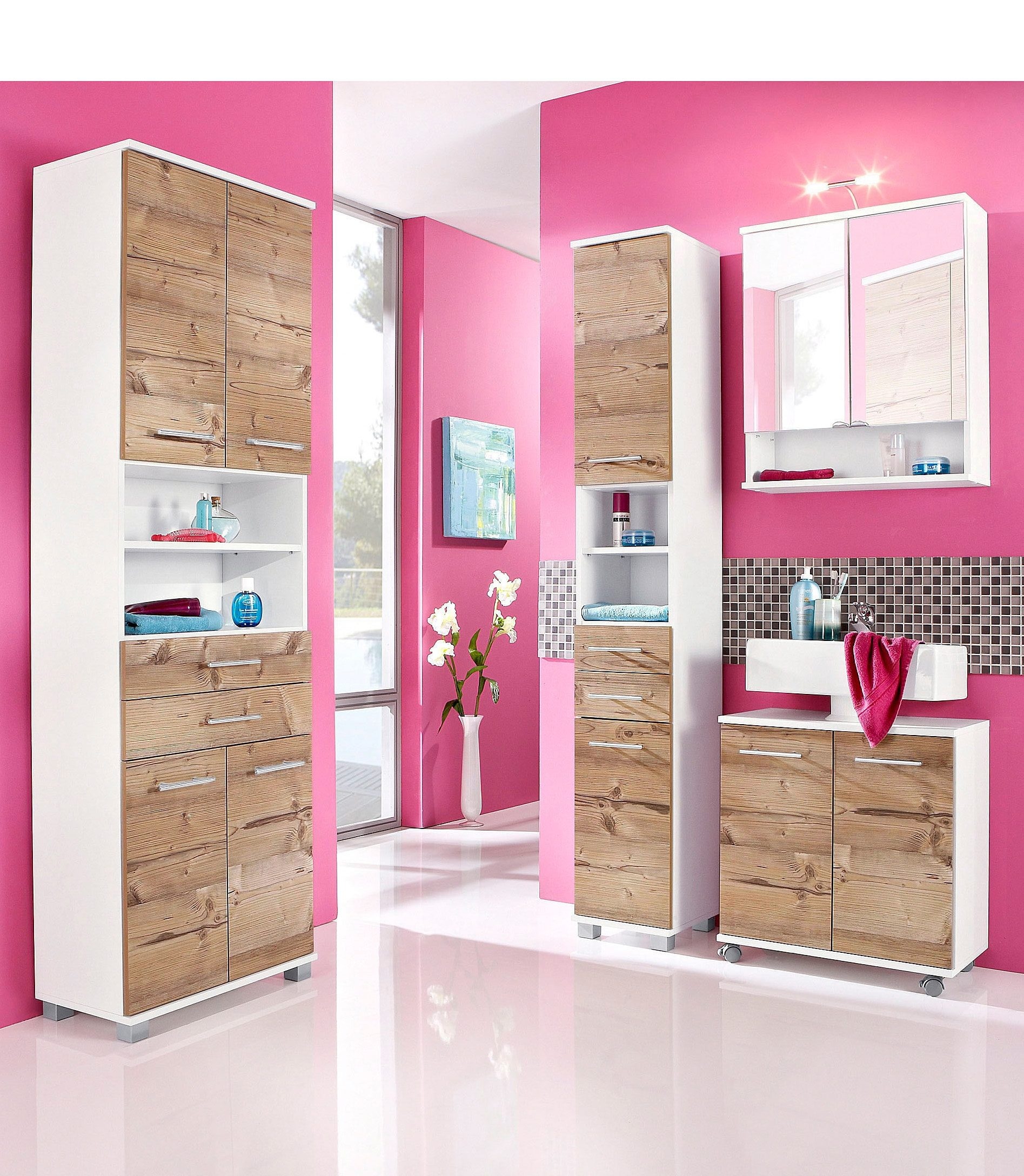 welltime Waschbeckenunterschrank »Emmi, Breite 59 cm«, Siphonausschnitt, Metallbeschläge