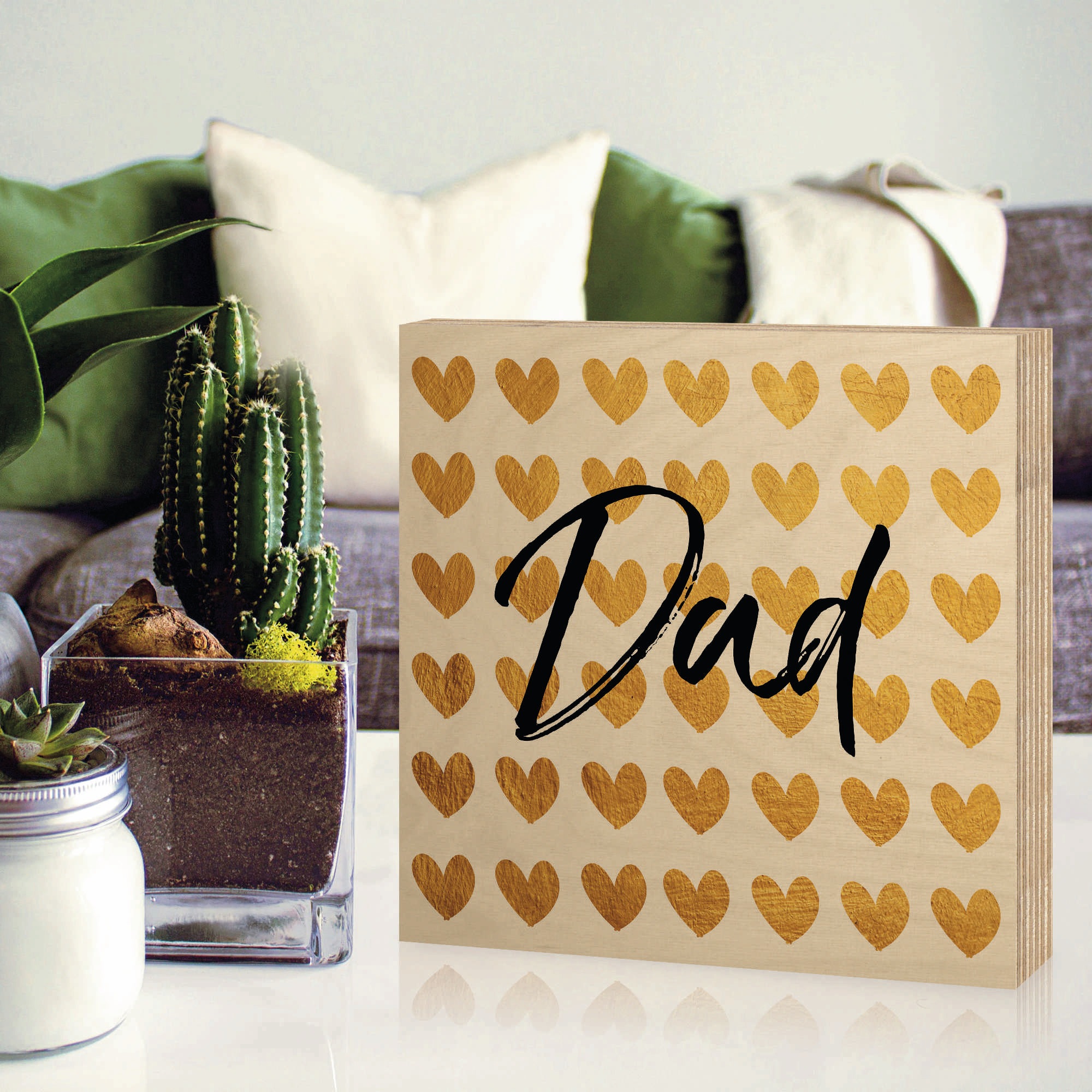 Artland Holzbild »Goldene Herzen für Papa«, Sprüche & Texte, (1 St.)