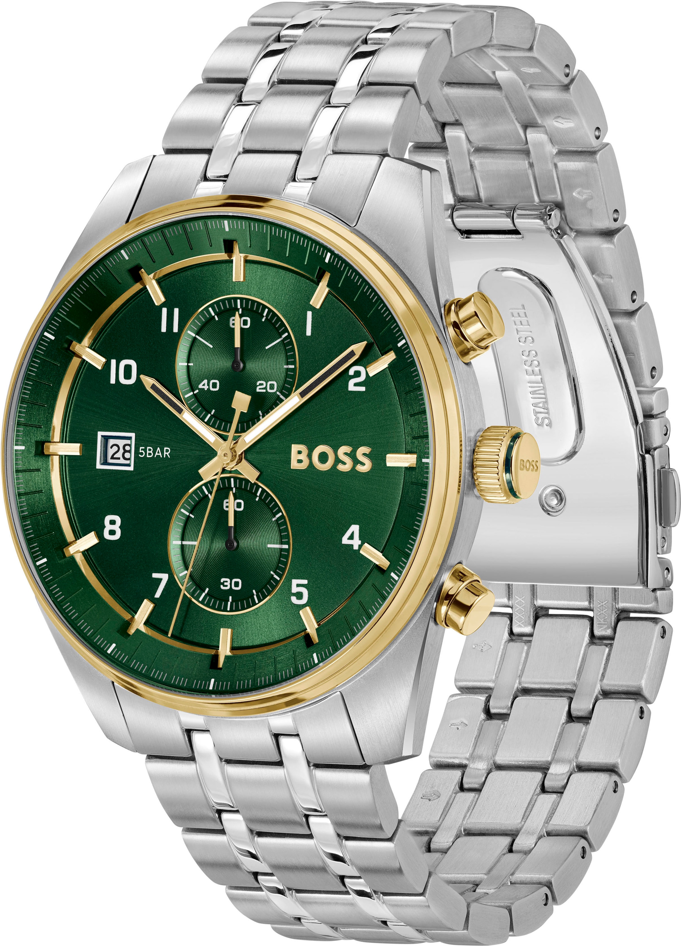 BOSS Chronograph »SKYTRAVELLER«, Quarzuhr, Herrenuhr, Armbanduhr, Stoppfunktion, Edelstahlarmband