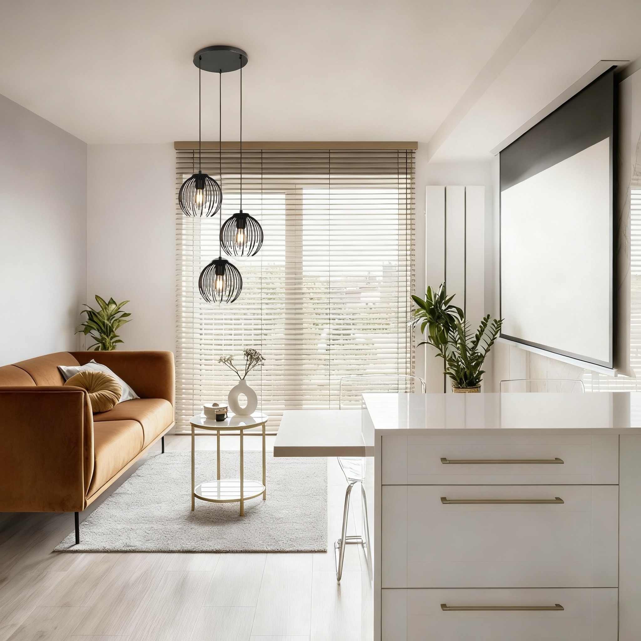 OTTO home Pendelleuchte »Tonnia - Hängelampe, höhenverstellbar, 3er Rondell, Metall,« E27 1 Stk. Wohnzimmer, modern, ballonförmiger Lampenschirm, Pendellampe