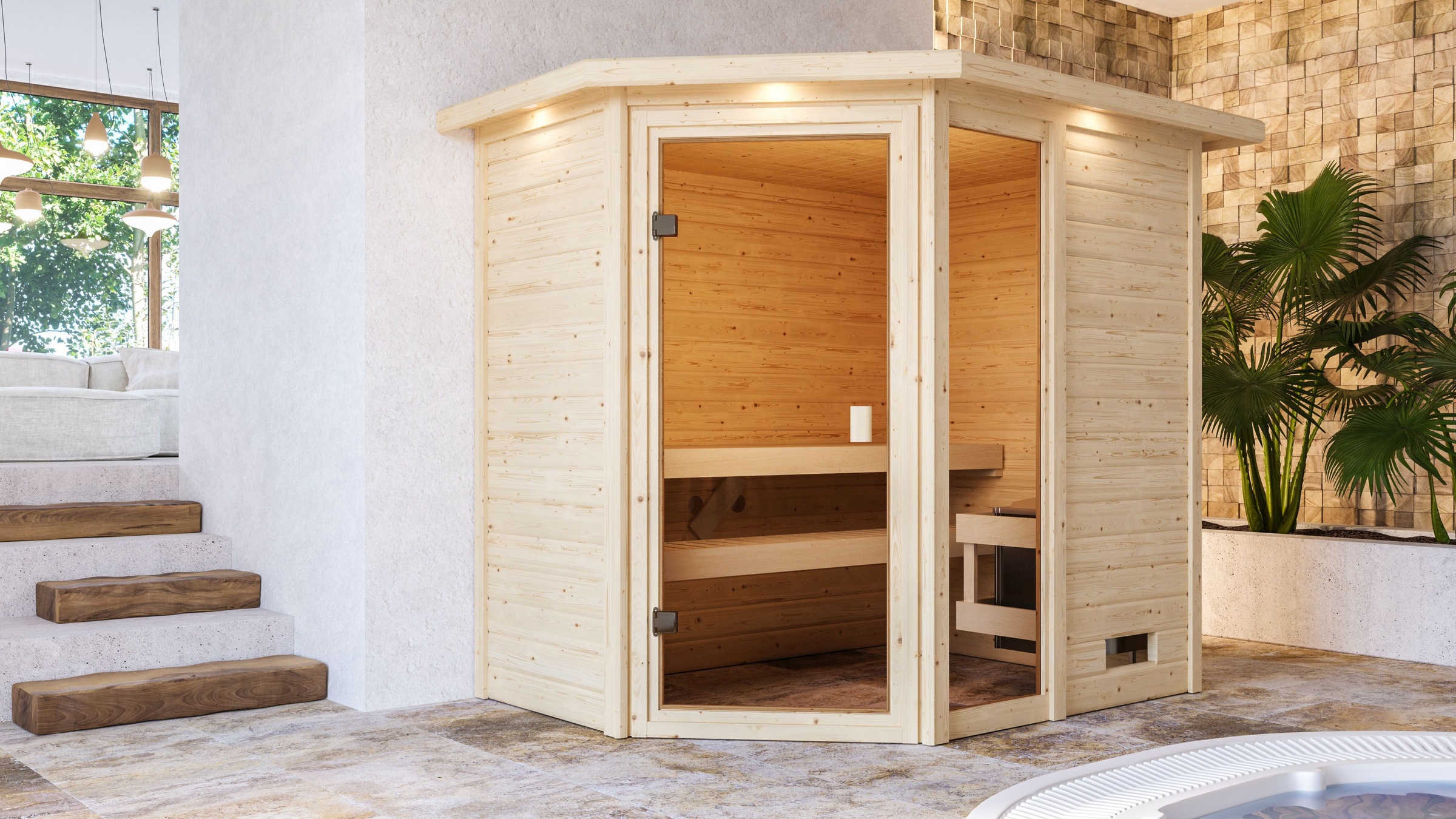 Karibu Sauna »"Josie" mit bronzierter Tür und Kranz, naturbelassen« aus hoc günstig online kaufen