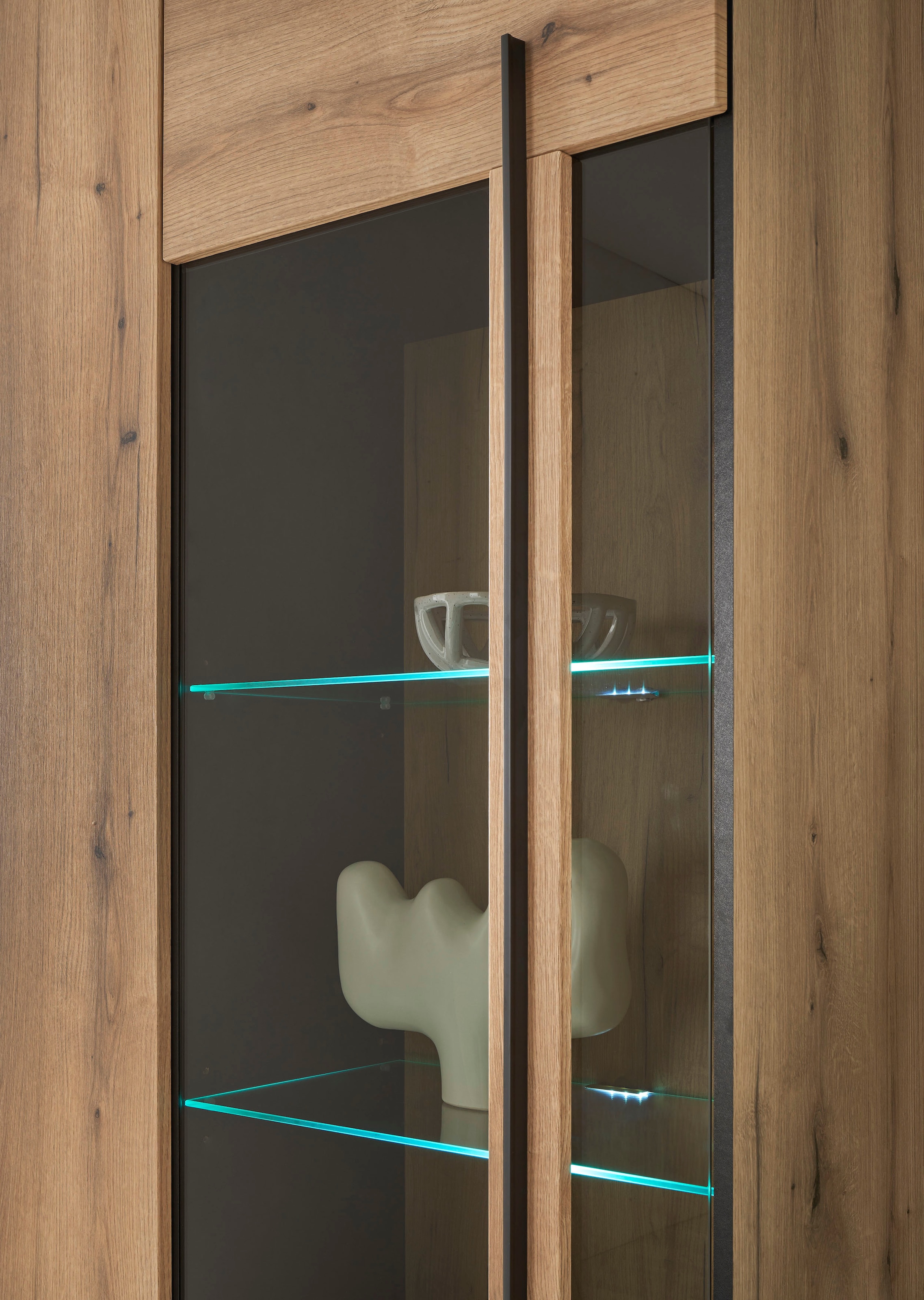 INOSIGN Wohnwand »Cantara, moderne Anbauwand, Wohnzimmer-Set, in Eiche Evoke oder Weiß«, (Set), enthält eine Vitrine, ein Lowboard und zwei Wandboards